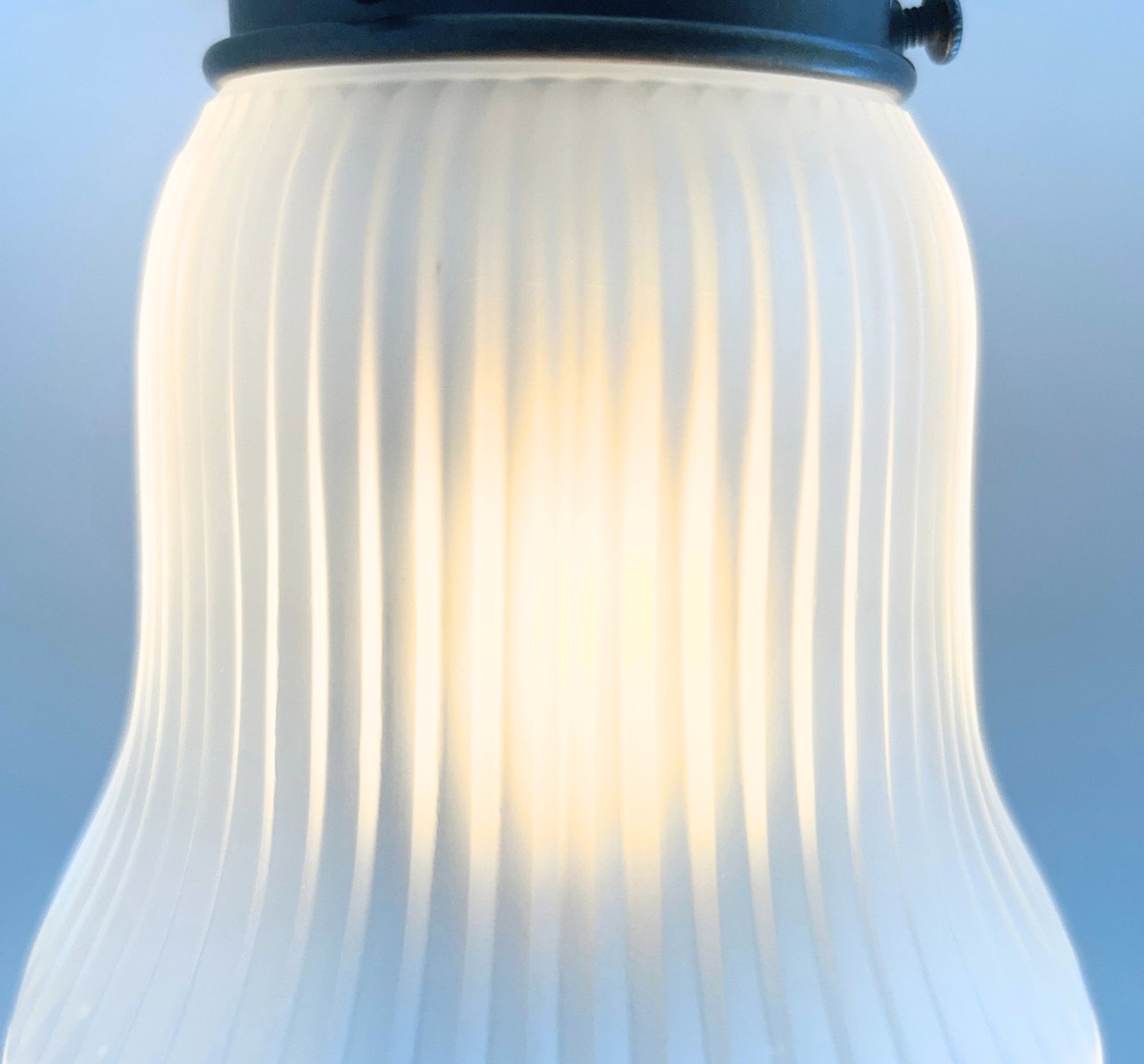 Frosted Bell-Shaped Holophane Glass Wall Sconce or Pendant Light