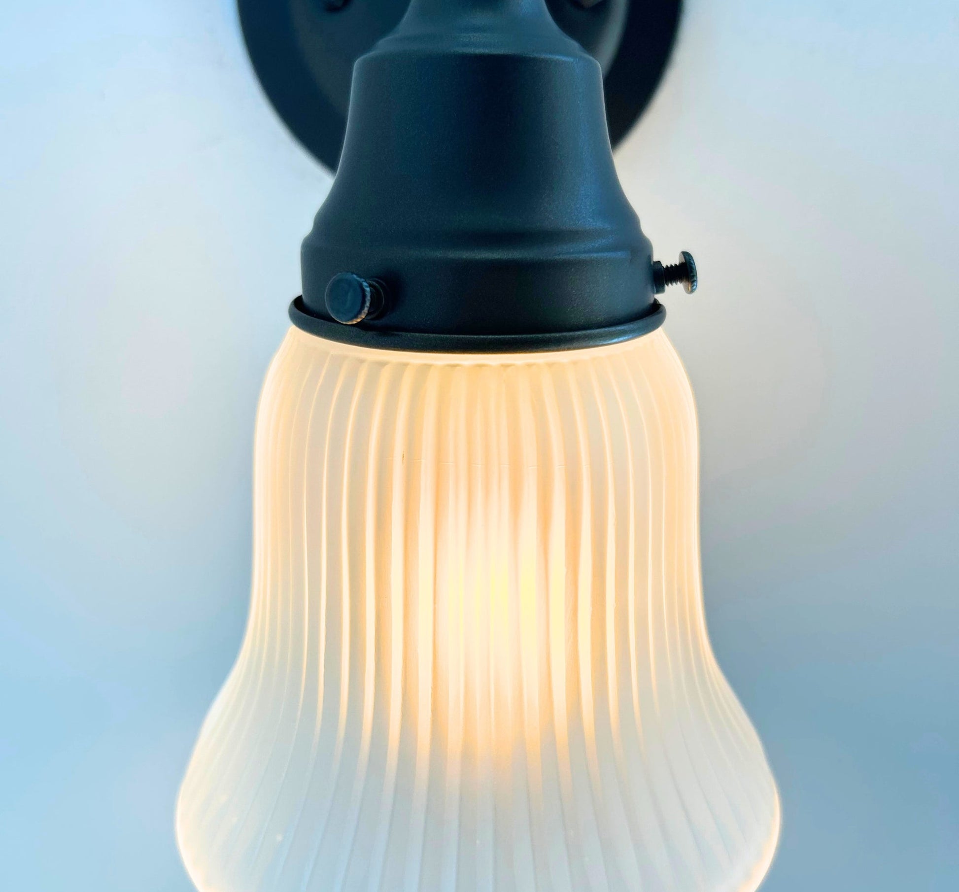 Frosted Bell-Shaped Holophane Glass Wall Sconce or Pendant Light