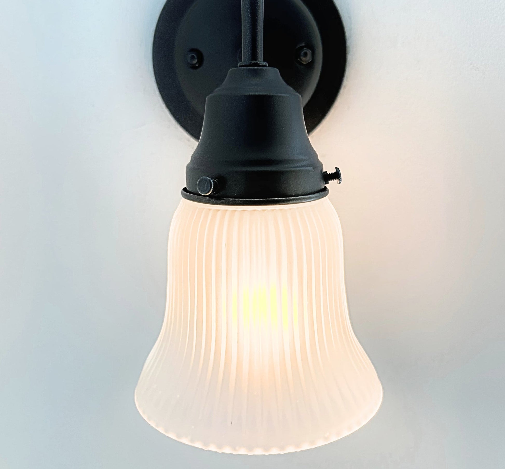 Frosted Bell-Shaped Holophane Glass Wall Sconce or Pendant Light
