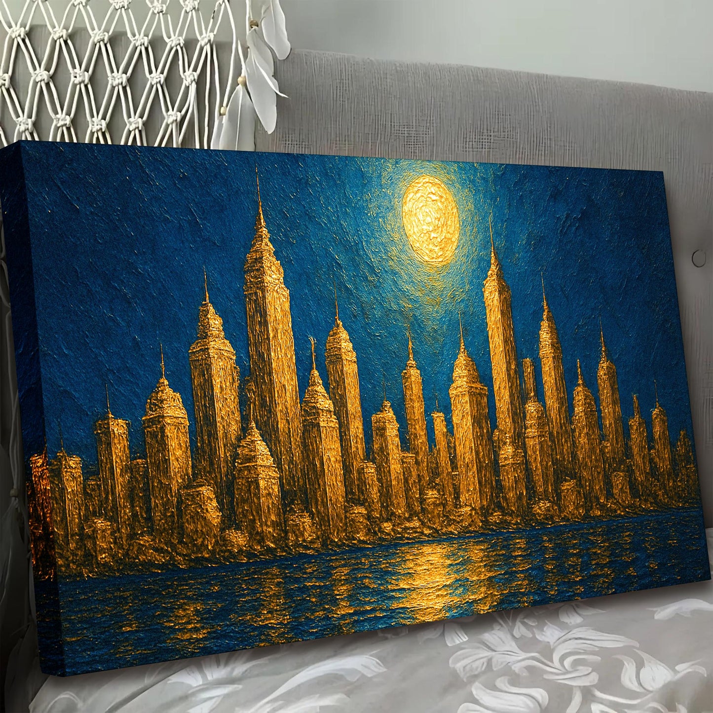 Golden Metropolis Cityscape Impasto Wall Art