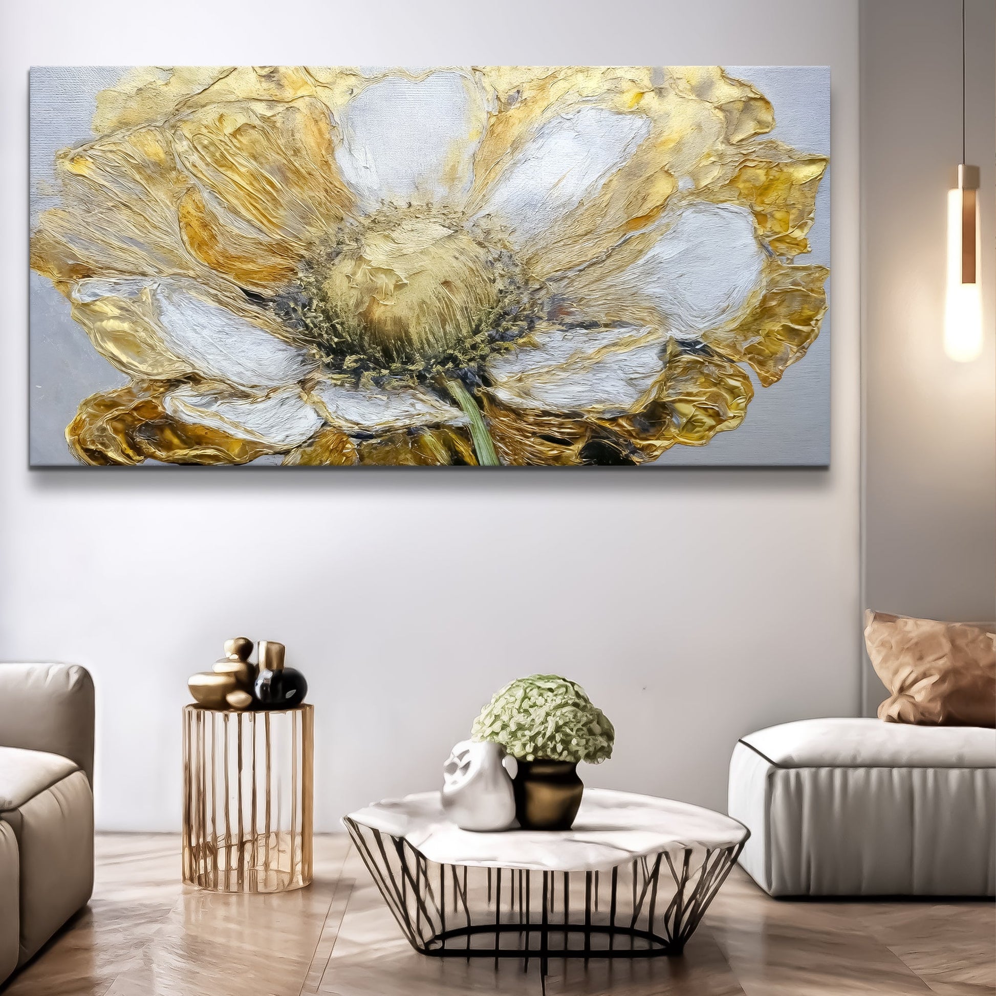 Golden Dandelion Minimalist Abstract Wall Art IX