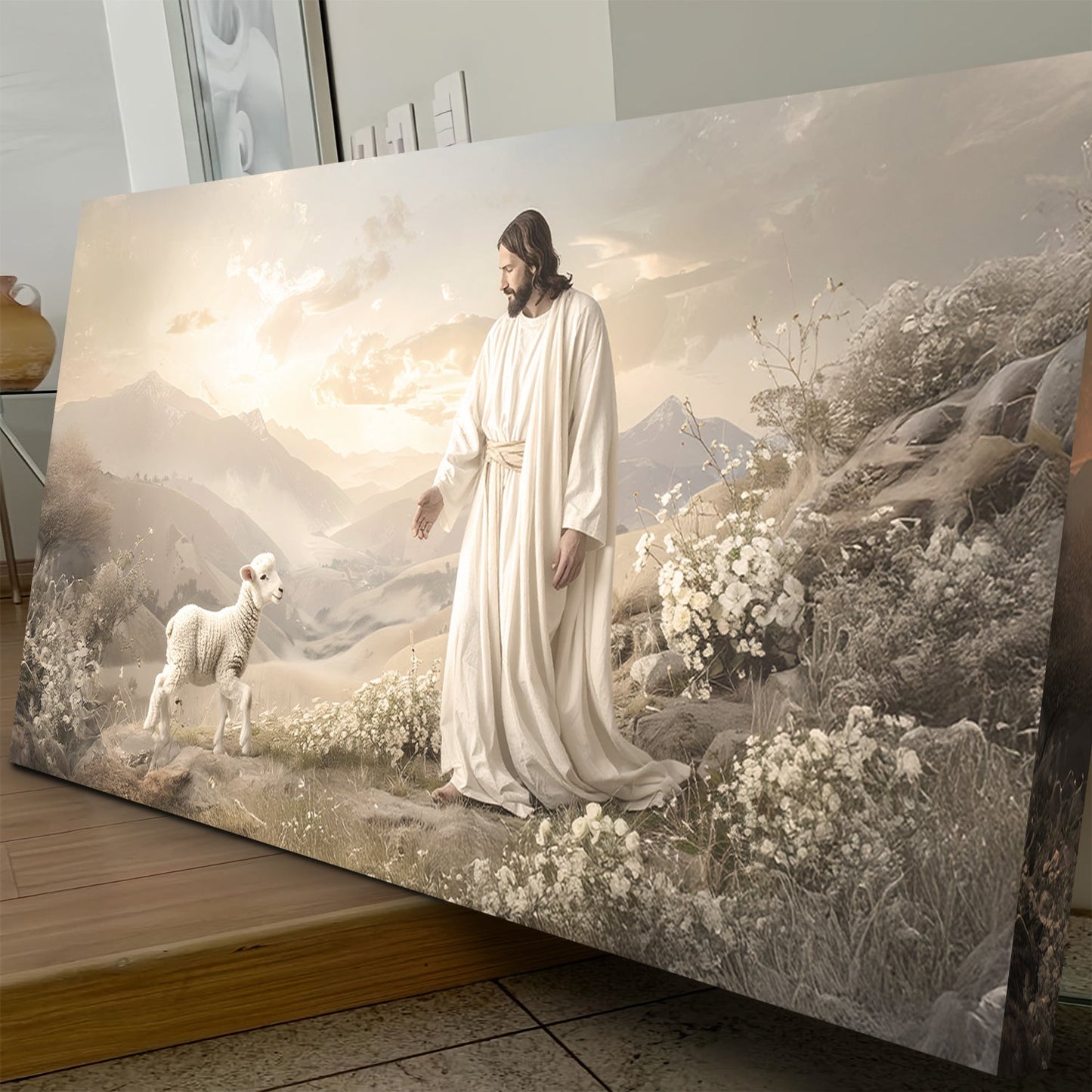 Jesus Protects The Lamb From Wolves Faith Wall Art X