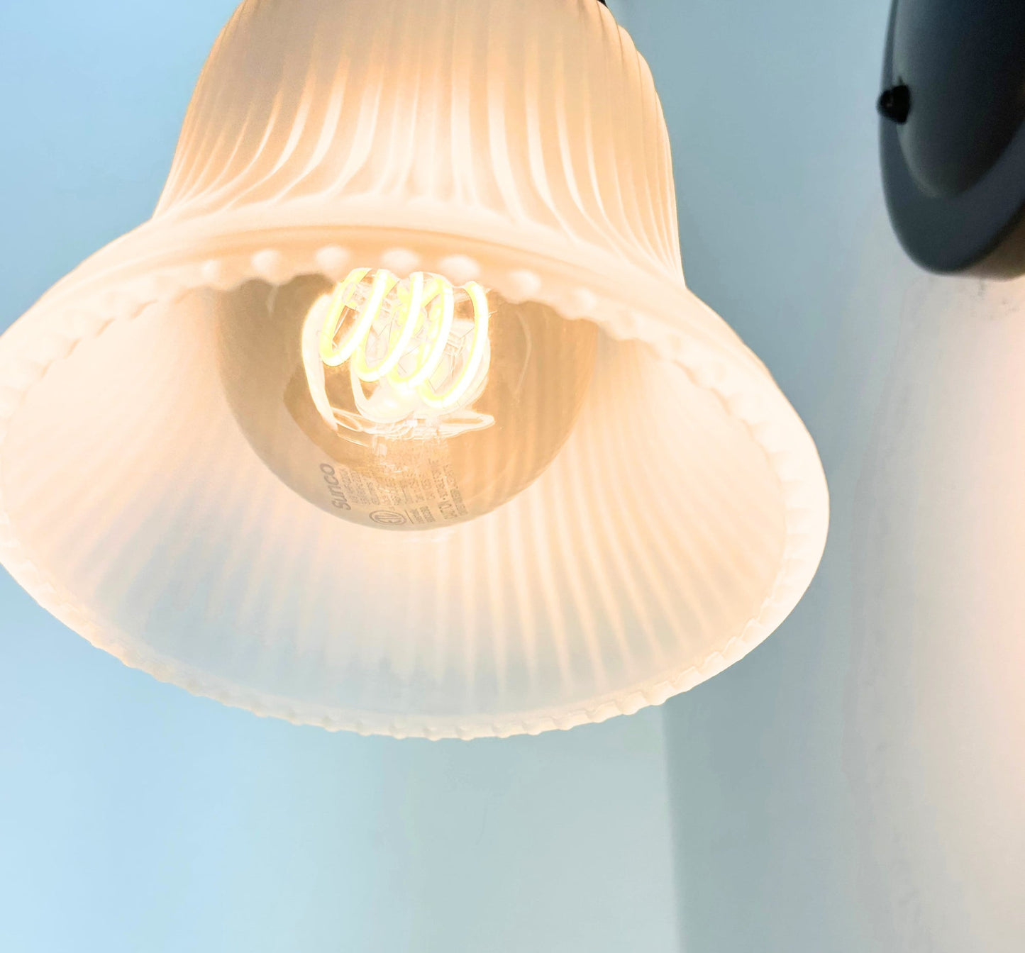 Frosted Bell-Shaped Holophane Glass Wall Sconce or Pendant Light