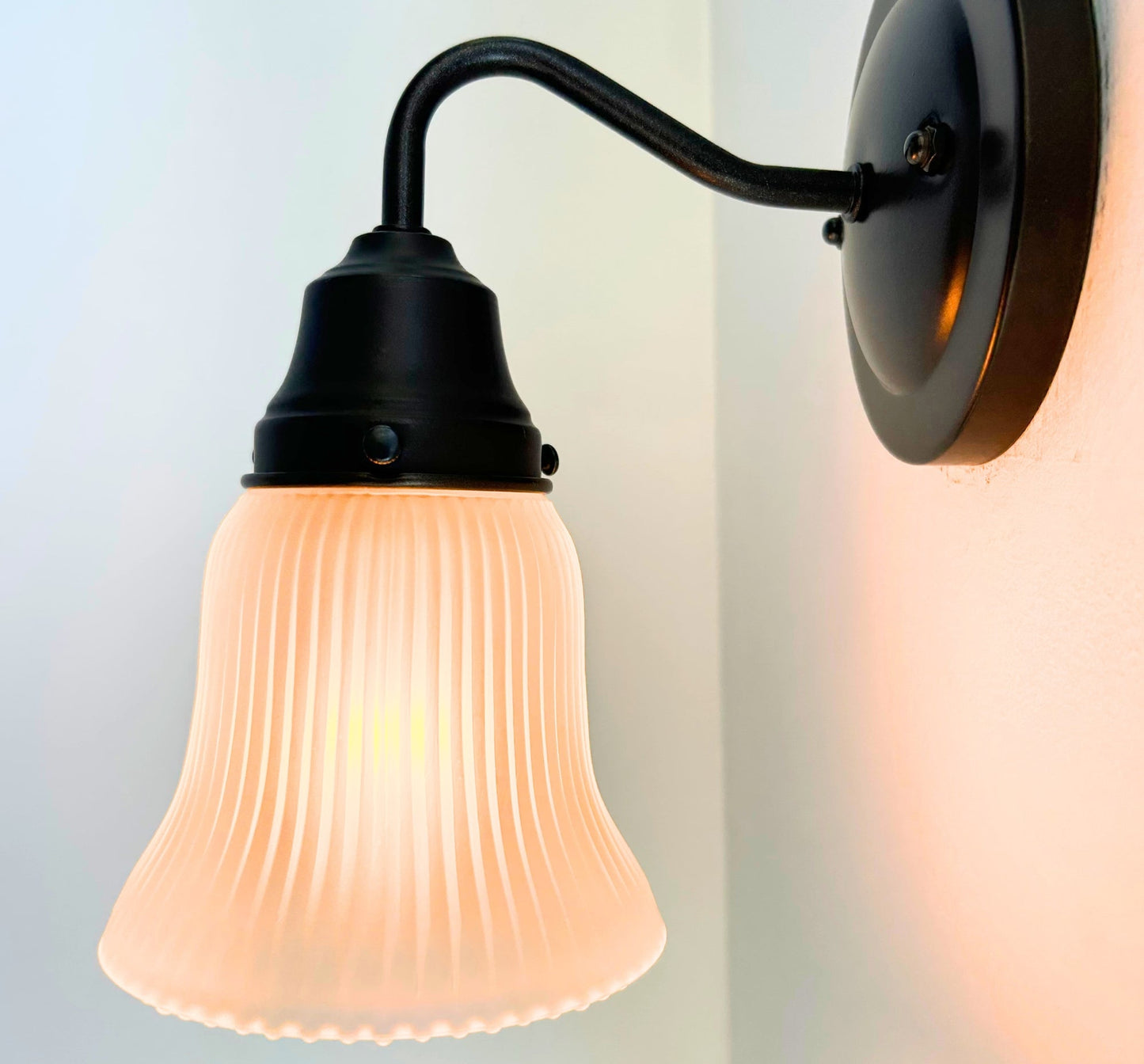 Frosted Bell-Shaped Holophane Glass Wall Sconce or Pendant Light