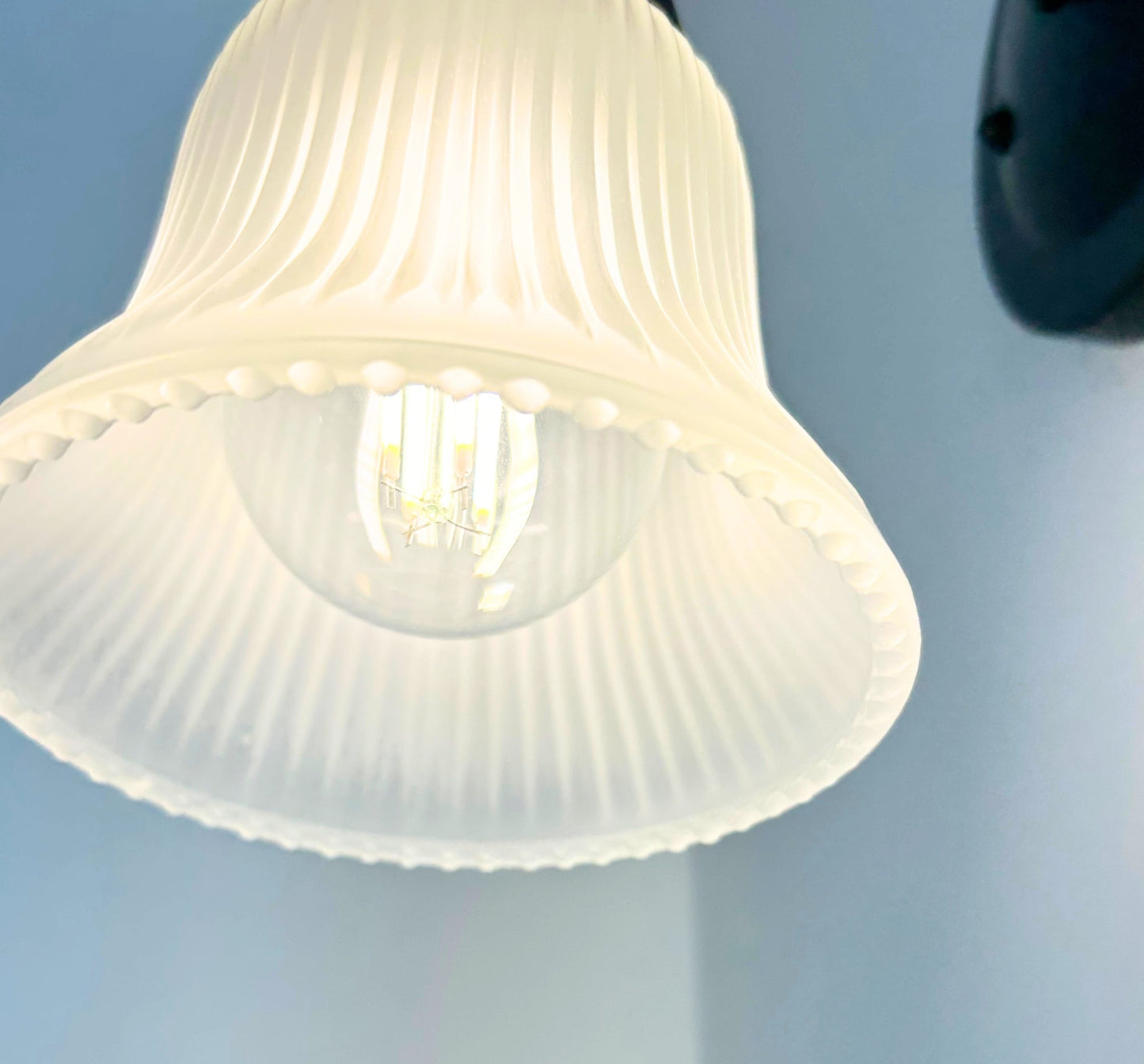 Frosted Bell-Shaped Holophane Glass Wall Sconce or Pendant Light