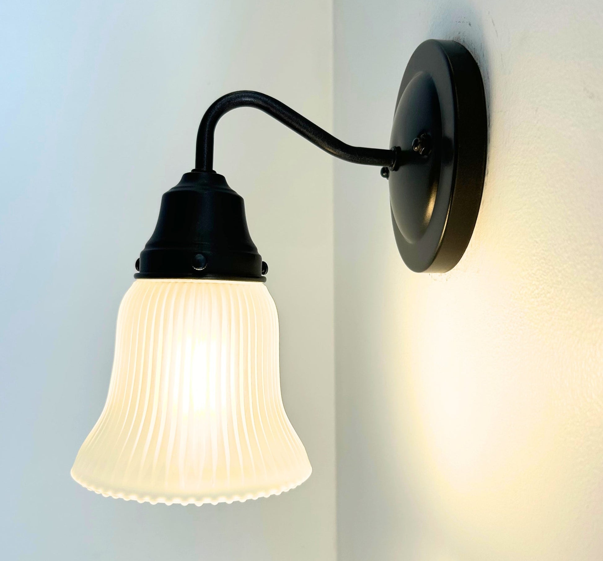 Frosted Bell-Shaped Holophane Glass Wall Sconce or Pendant Light