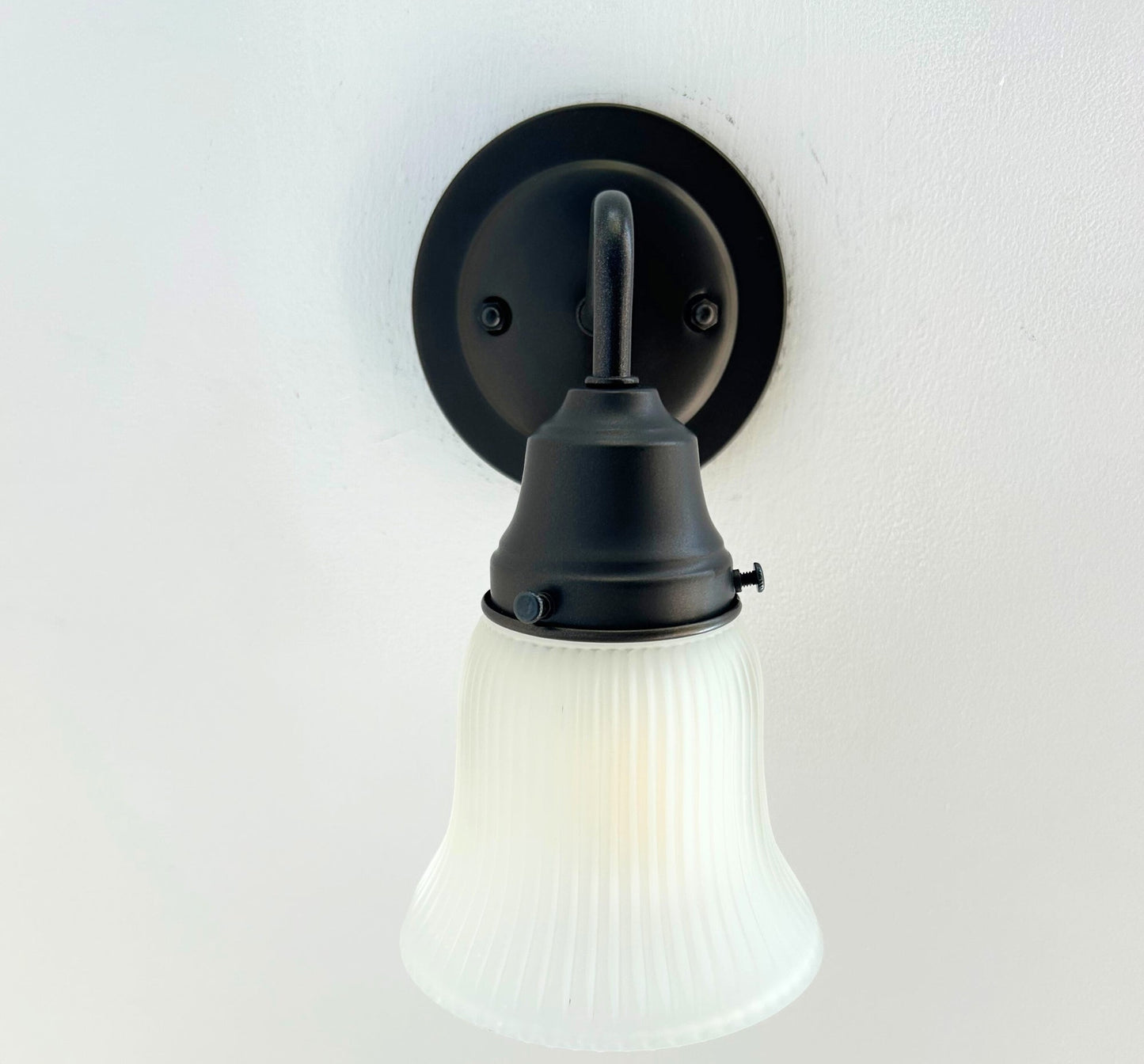 Frosted Bell-Shaped Holophane Glass Wall Sconce or Pendant Light