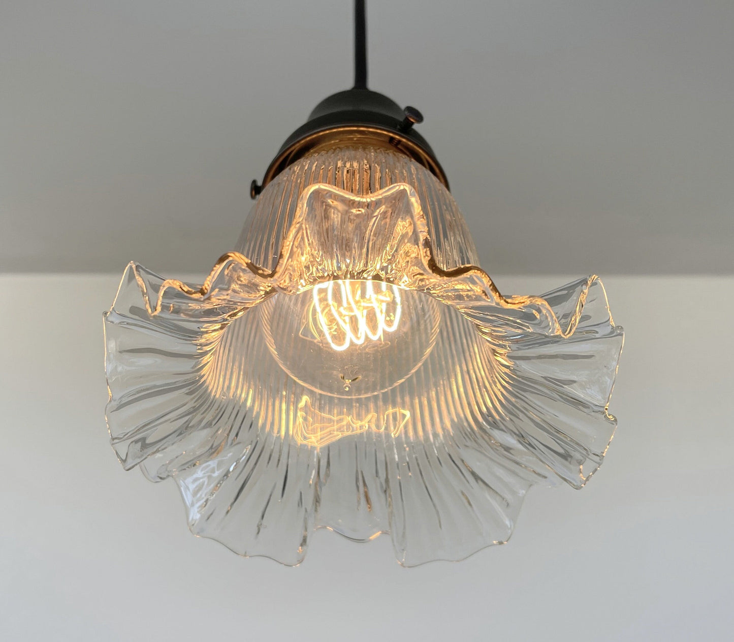 Delicate HOLOPHANE RUFFLE 1930's Antique Glass Pendant Light