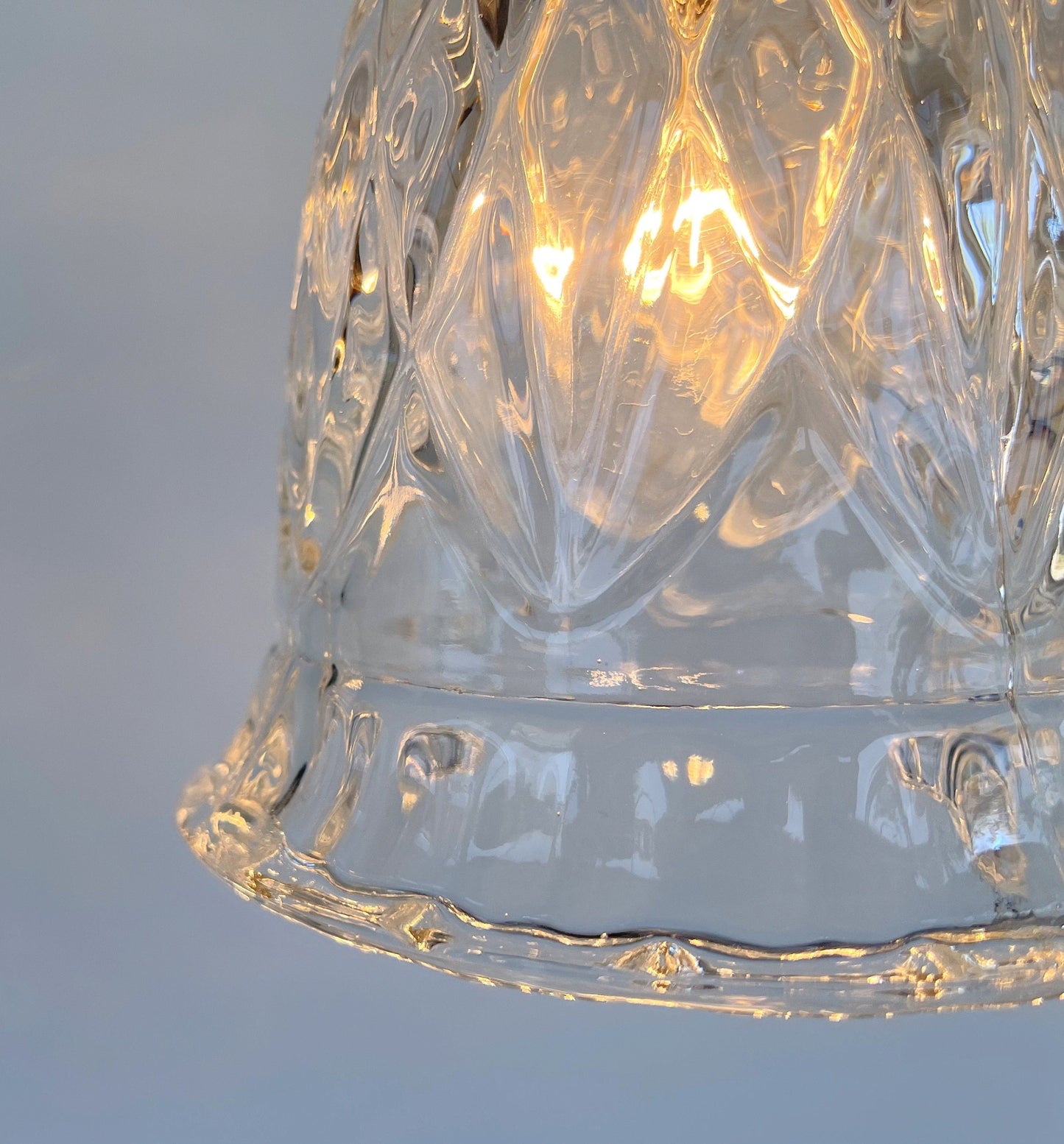 Heavy Pressed Vintage 1950's Antique Diamond PENDANT Light Fixture