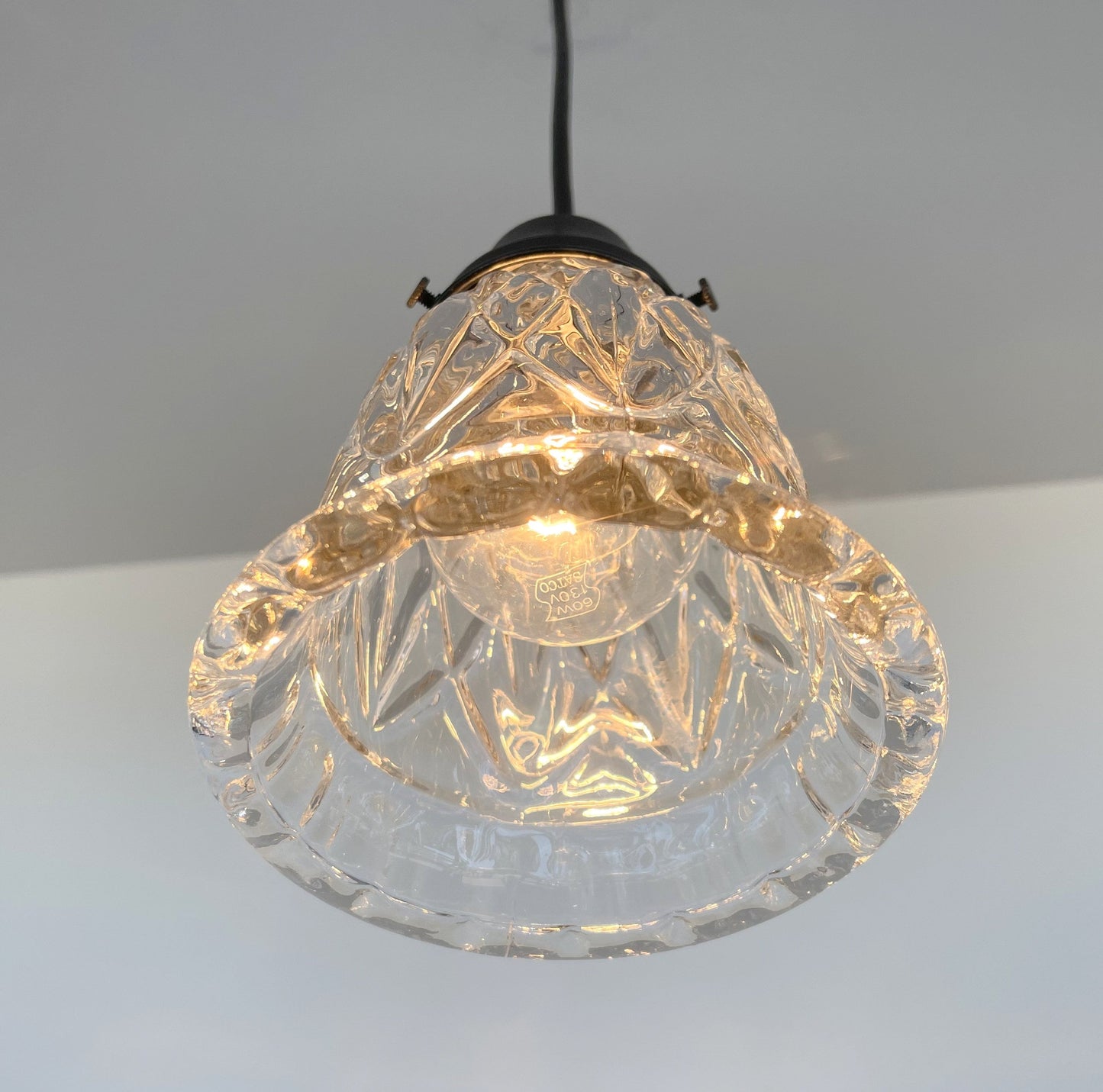 Heavy Pressed Vintage 1950's Antique Diamond PENDANT Light Fixture