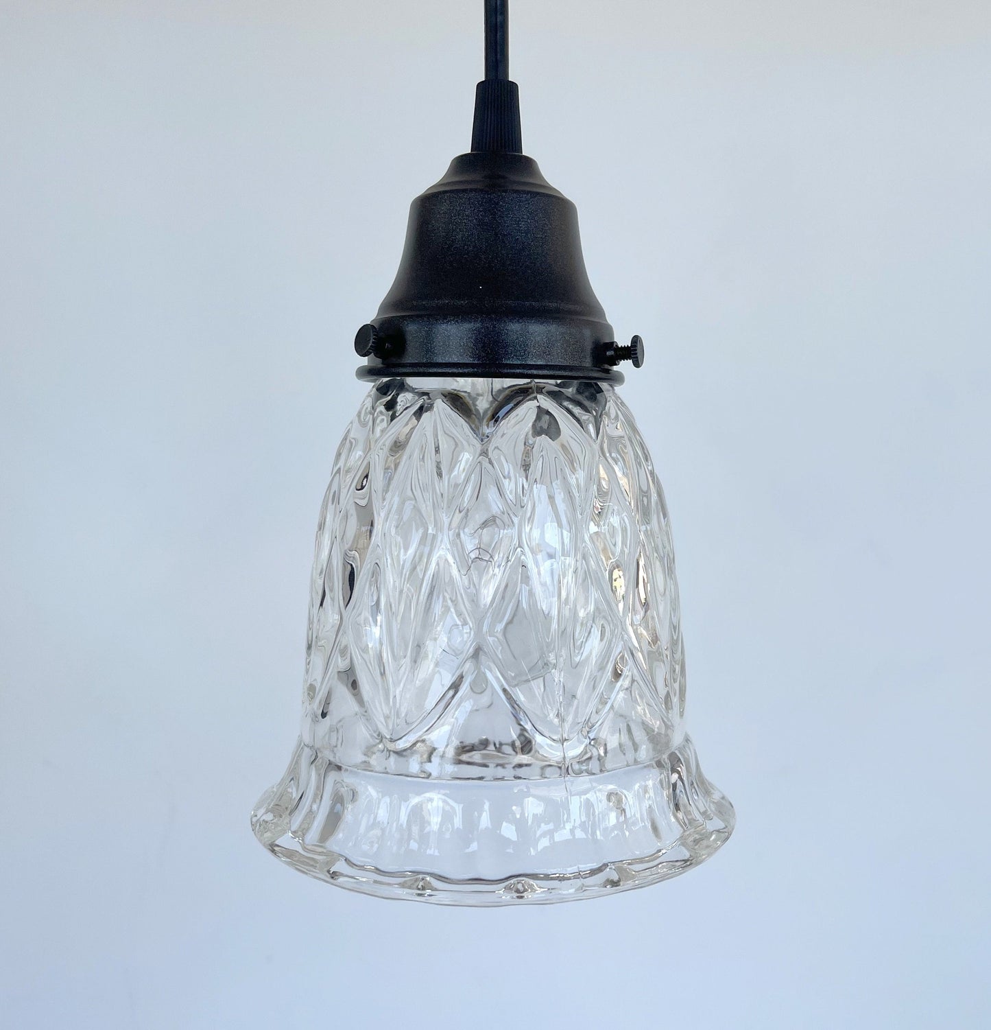 Heavy Pressed Vintage 1950's Antique Diamond PENDANT Light Fixture