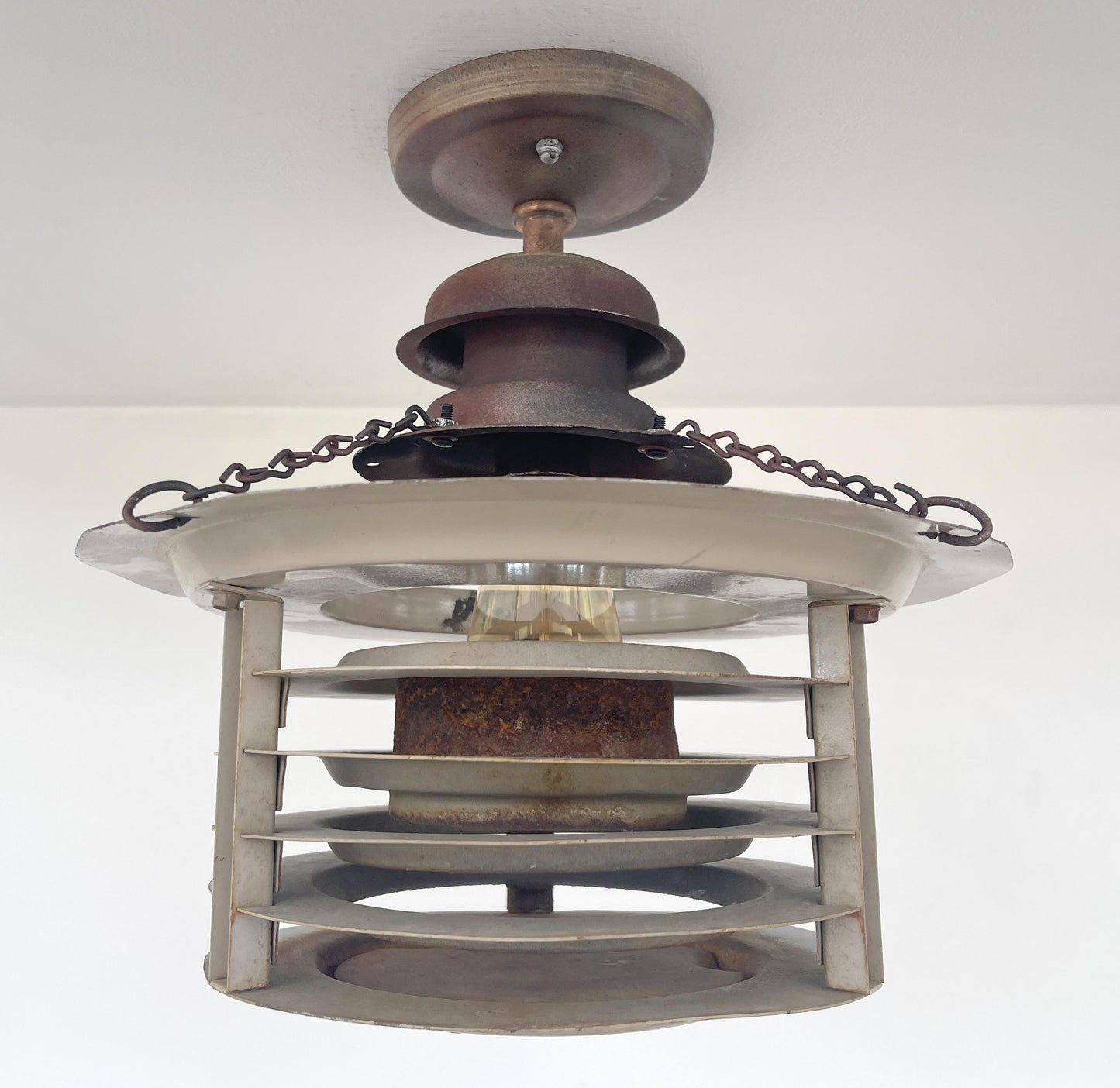 TOTALLY UNIQUE! Vintage Industrial Flush Mount Ceiling Light Rustic Distressed