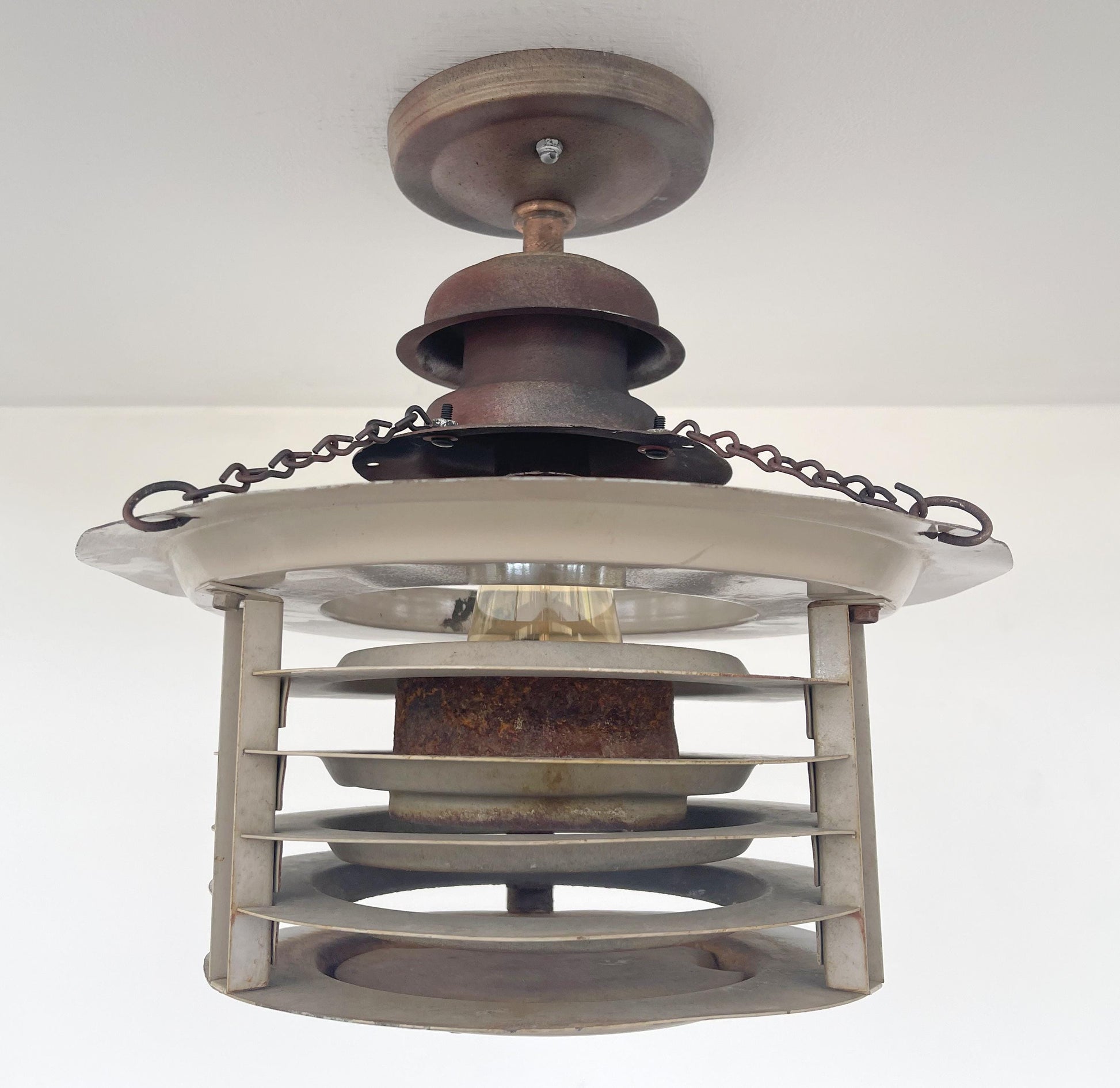 TOTALLY UNIQUE! Vintage Industrial Flush Mount Ceiling Light Rustic Distressed