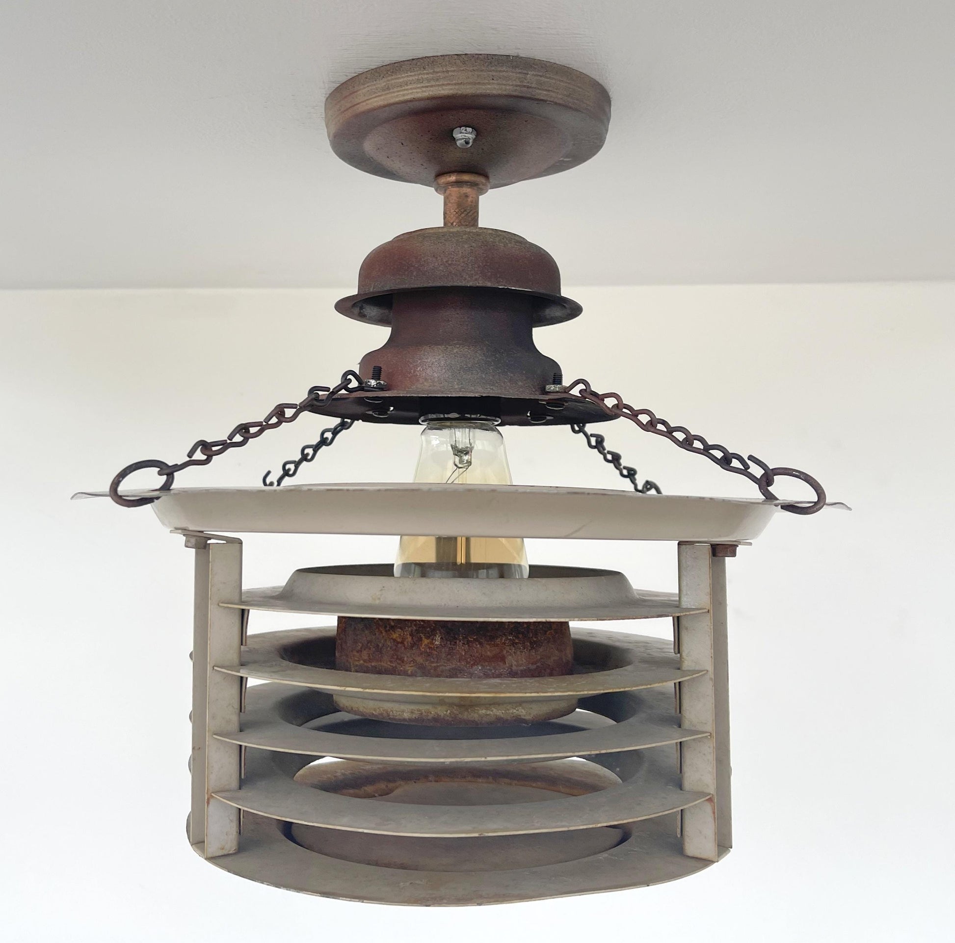 TOTALLY UNIQUE! Vintage Industrial Flush Mount Ceiling Light Rustic Distressed