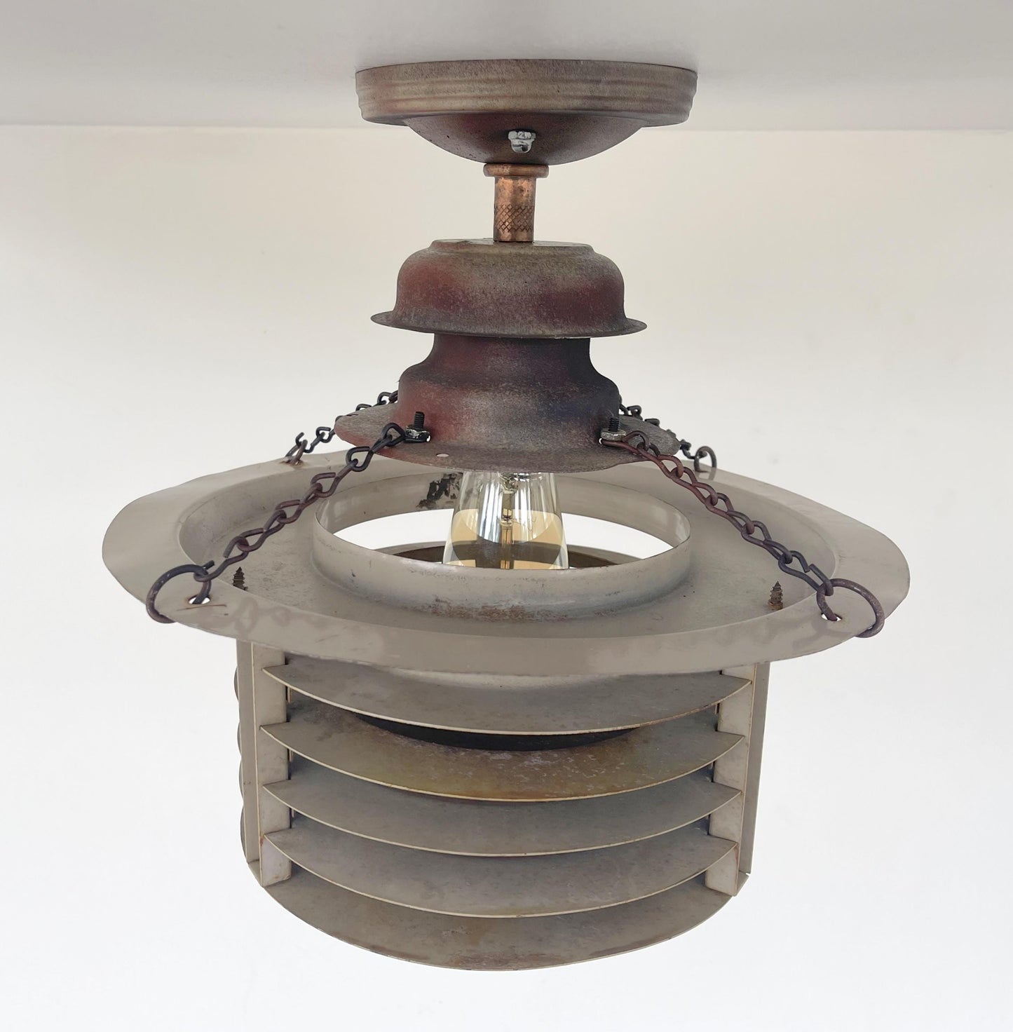 TOTALLY UNIQUE! Vintage Industrial Flush Mount Ceiling Light Rustic Distressed
