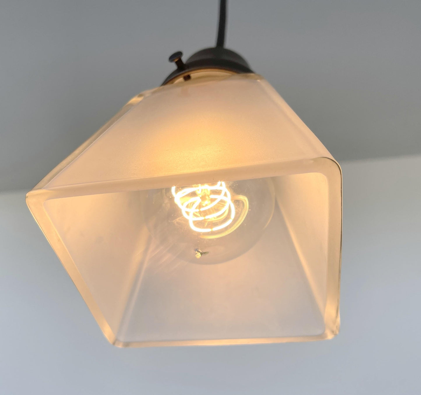 Vintage Frosted SQUARE 1960's PENDANT Light