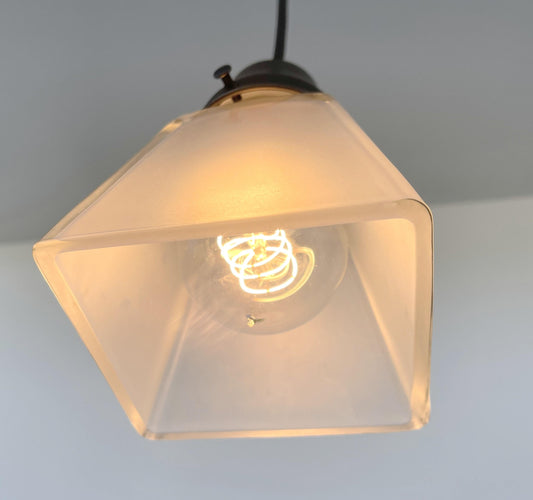Vintage Frosted SQUARE 1960's PENDANT Light