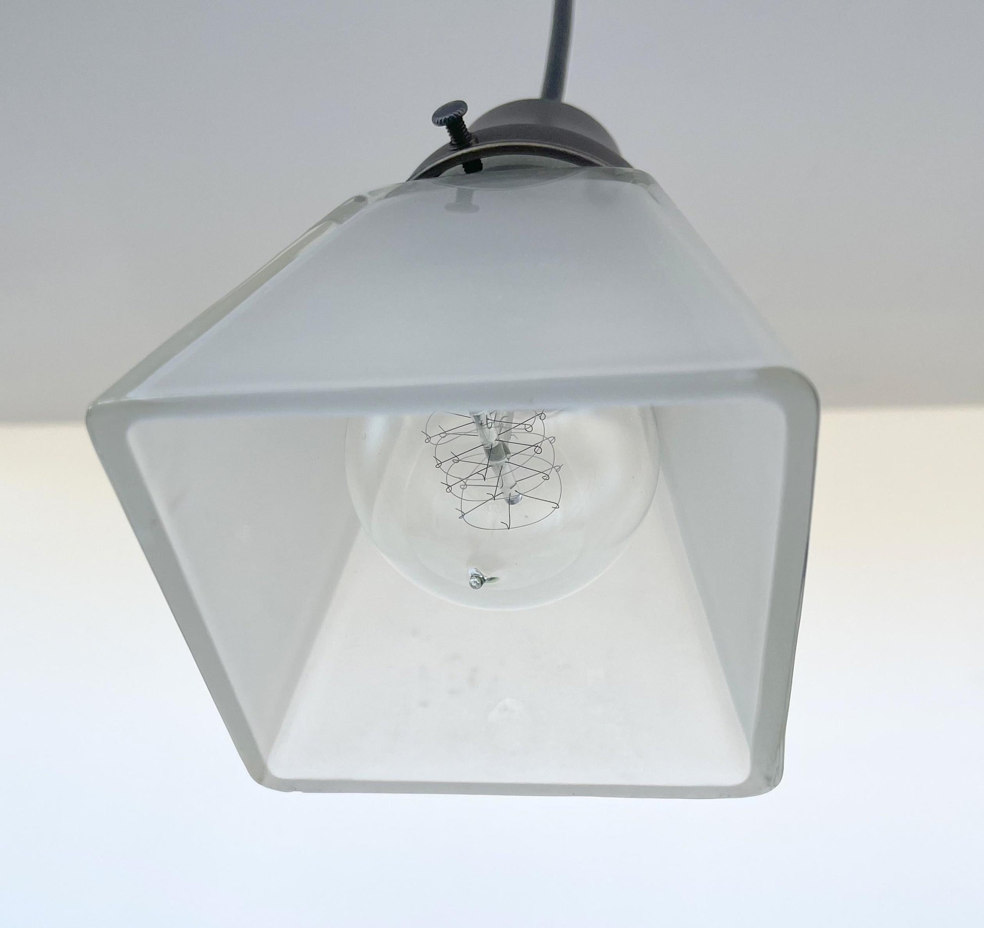 Vintage Frosted SQUARE 1960's PENDANT Light