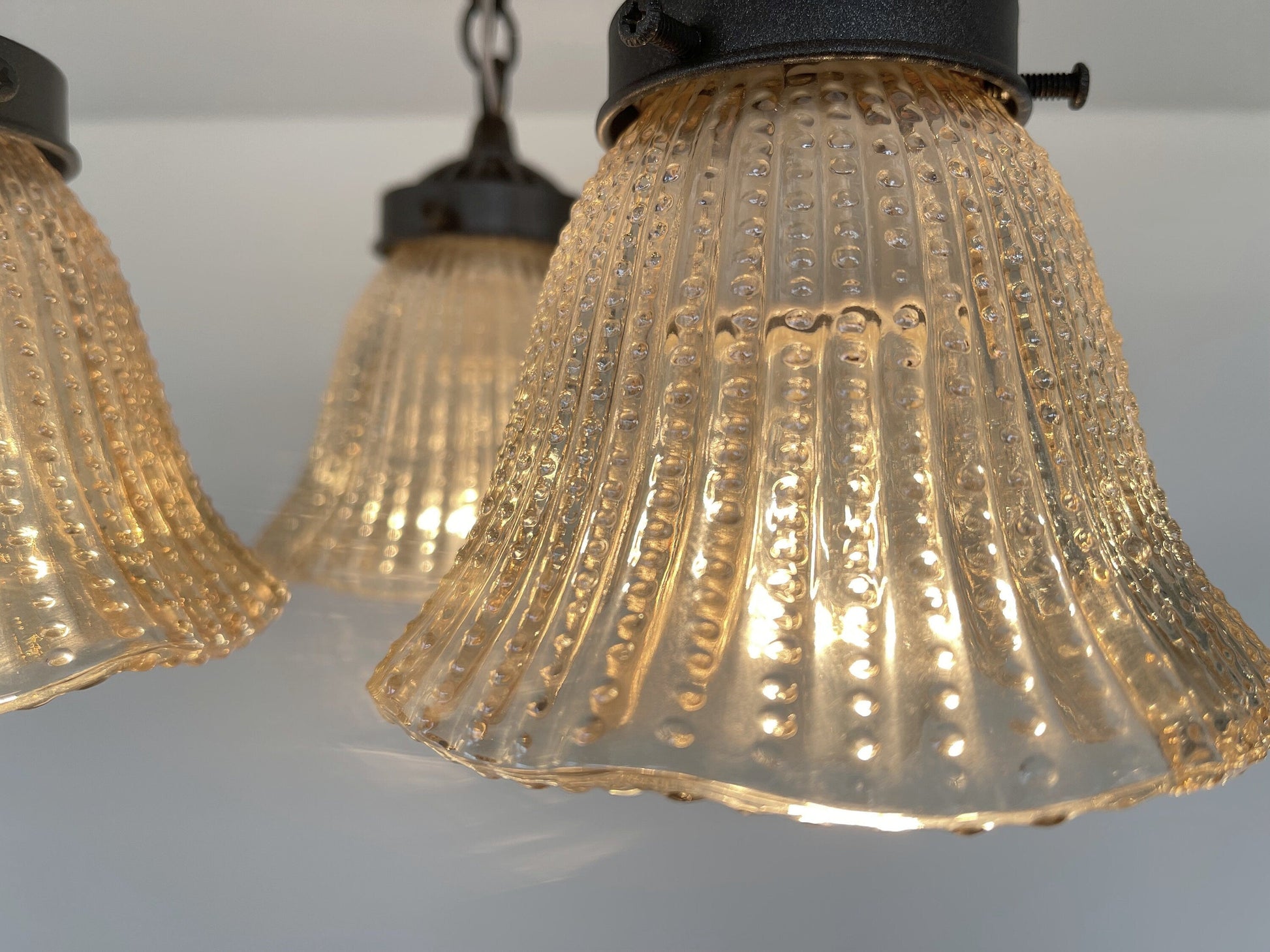 Antique AMBER 1930's Holophane Hobnail Glass Ceiling Light