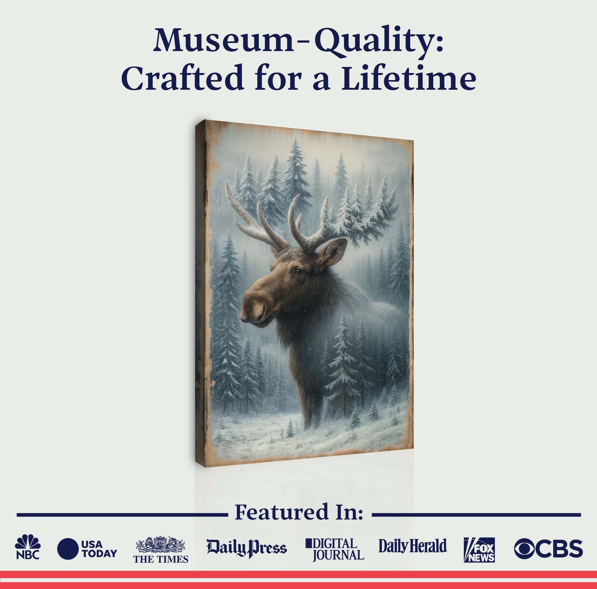 Snowy Forest Moose Double Exposure Wall Art