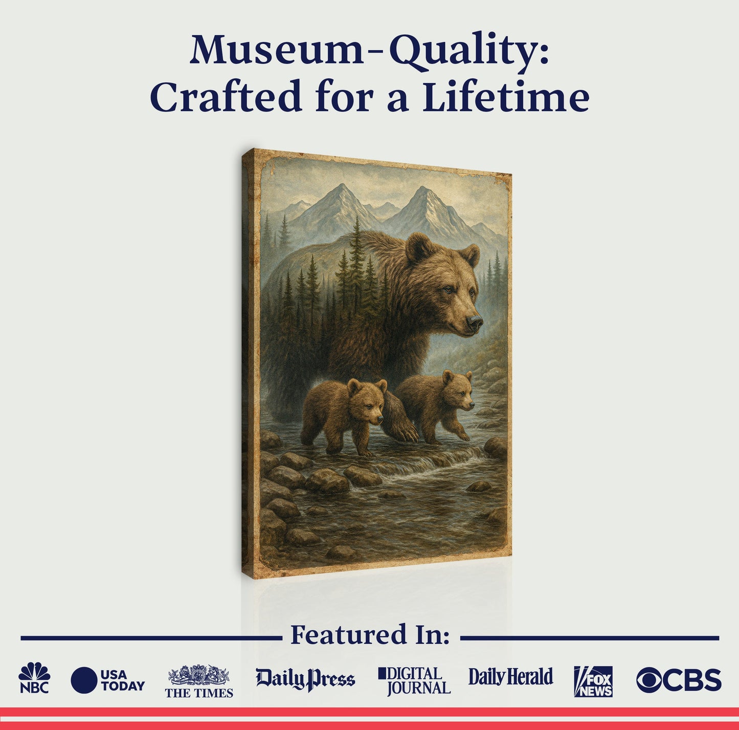 Mother Bear and Cubs Crossing Double Exposure Wall Art