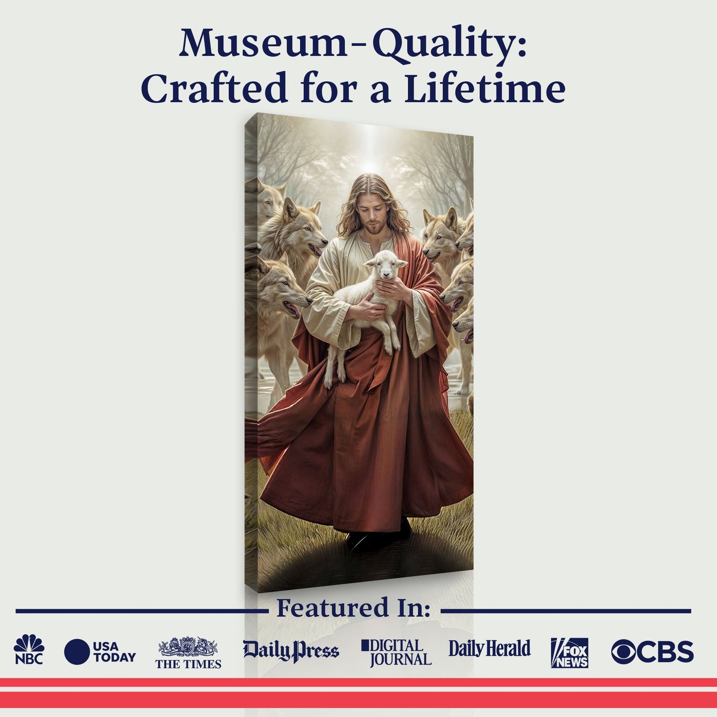 Jesus Protects The Lamb From Wolves Faith Wall Art VI