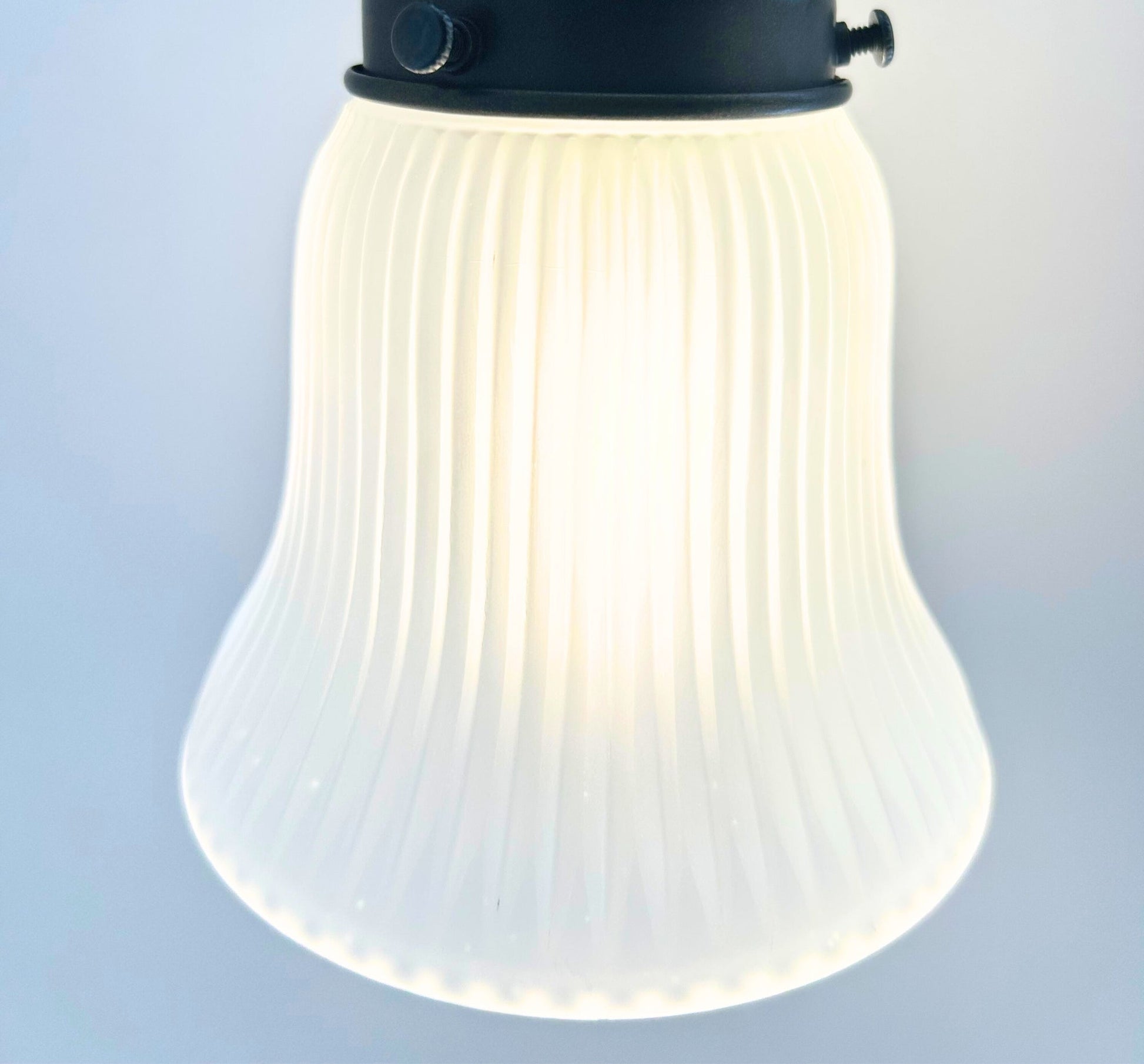 Frosted Bell-Shaped Holophane Glass Wall Sconce or Pendant Light