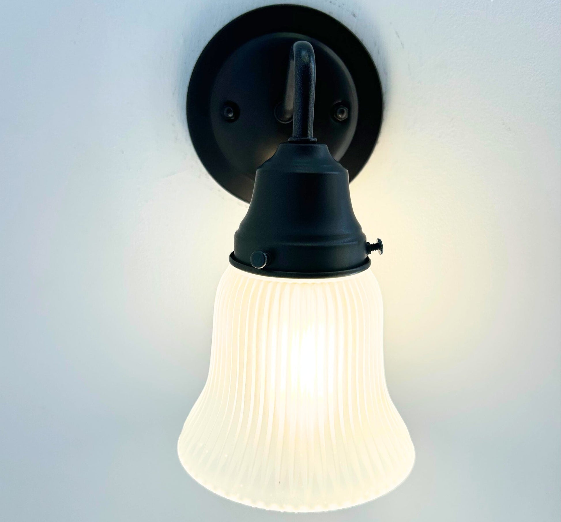 Frosted Bell-Shaped Holophane Glass Wall Sconce or Pendant Light