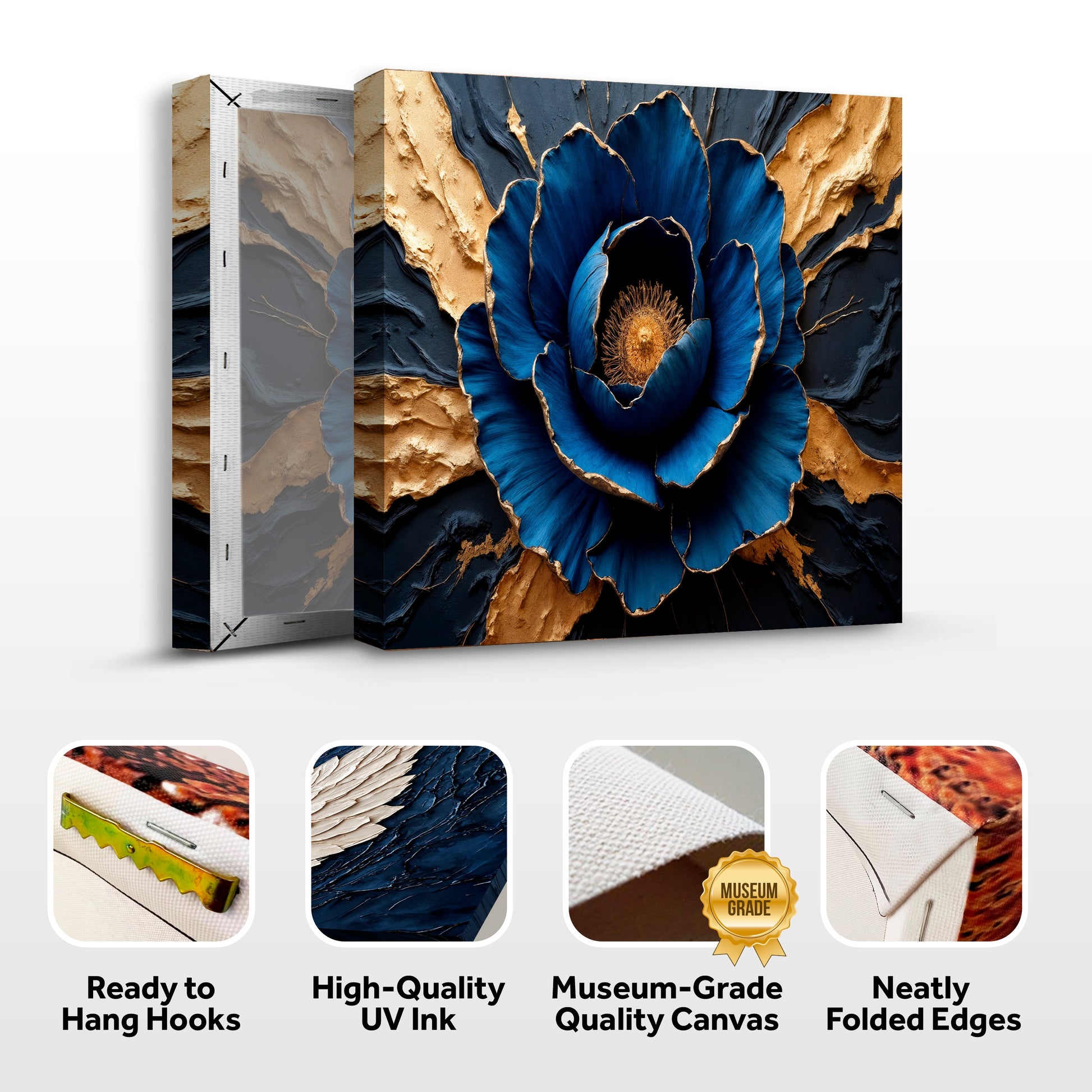 Sapphire Bloom Impasto Wall Art