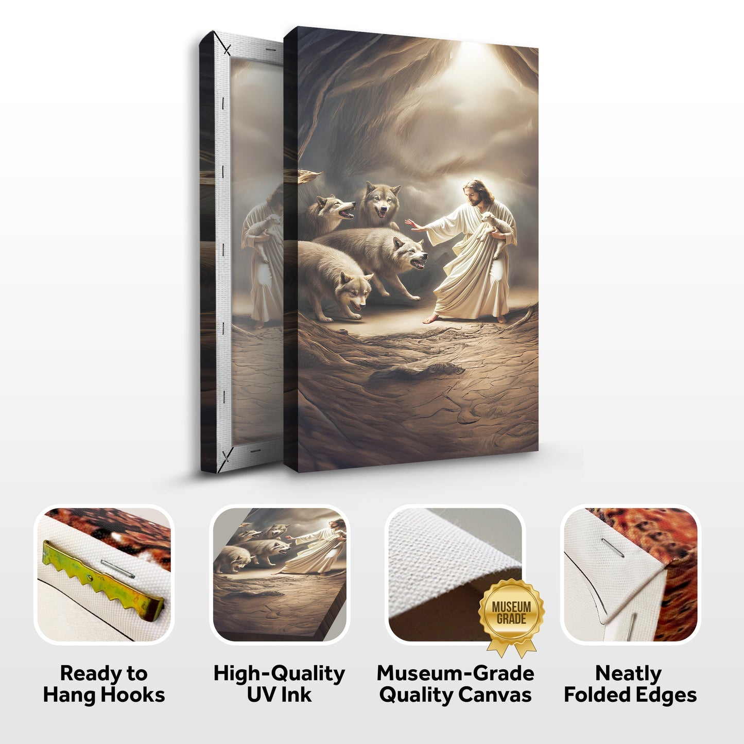 Jesus Protects The Lamb From Wolves Faith Wall Art VII