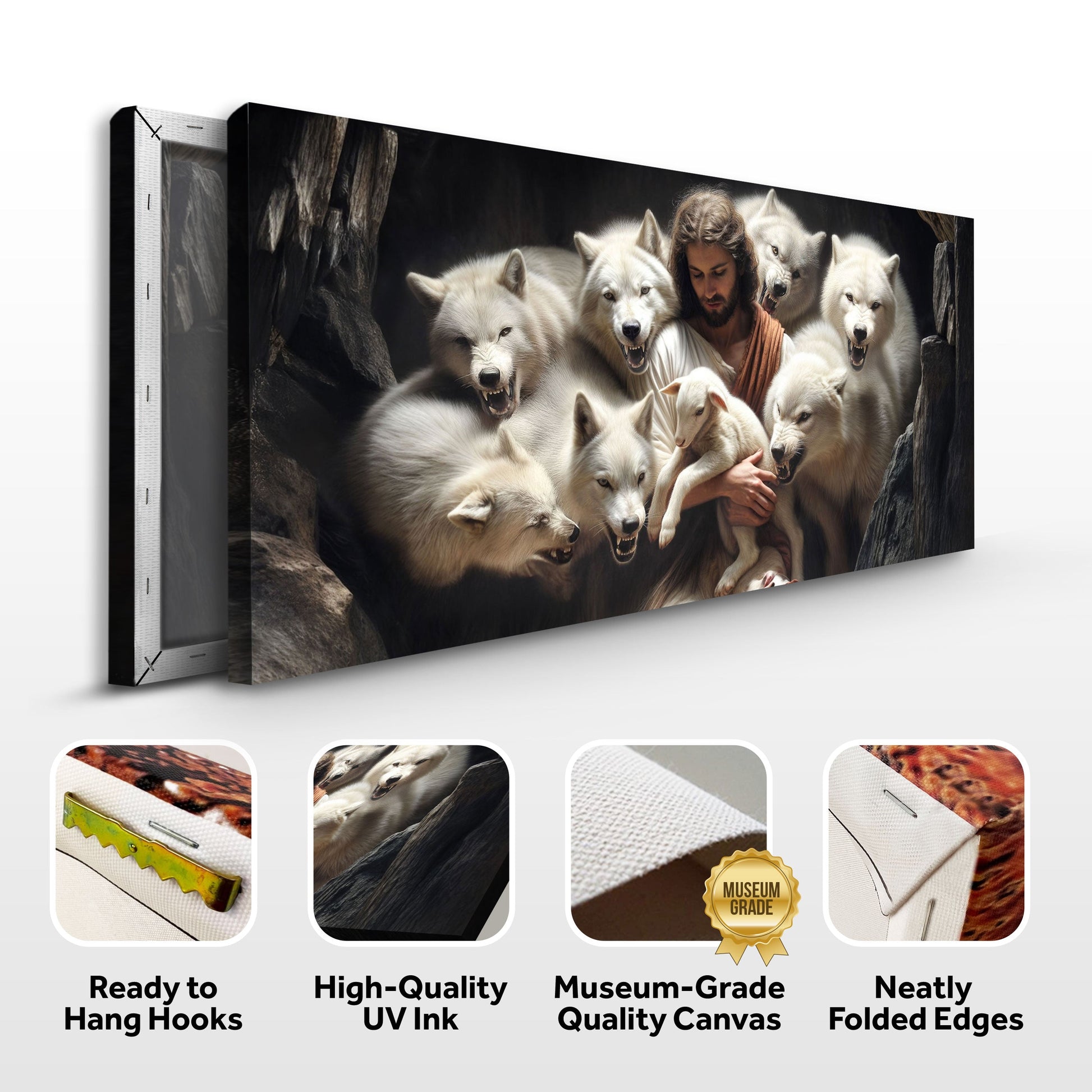 Jesus Protects The Lamb From Wolves Faith Wall Art IV