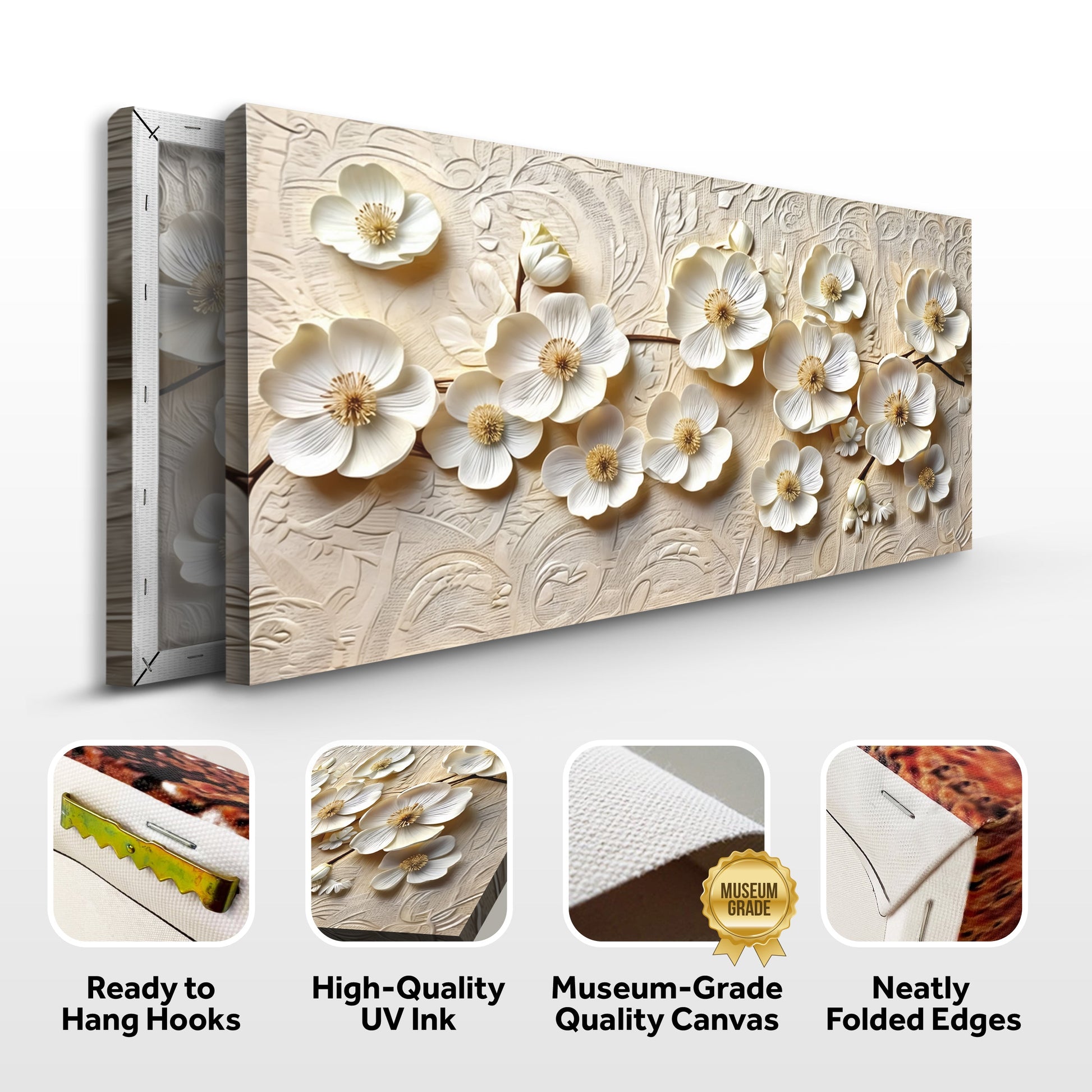 White Blossom Serenade Impasto Wall Art