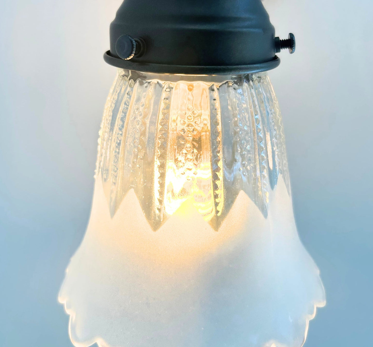 Scalloped Frost and Clear Delicate Hobnail Glass Wall Sconce