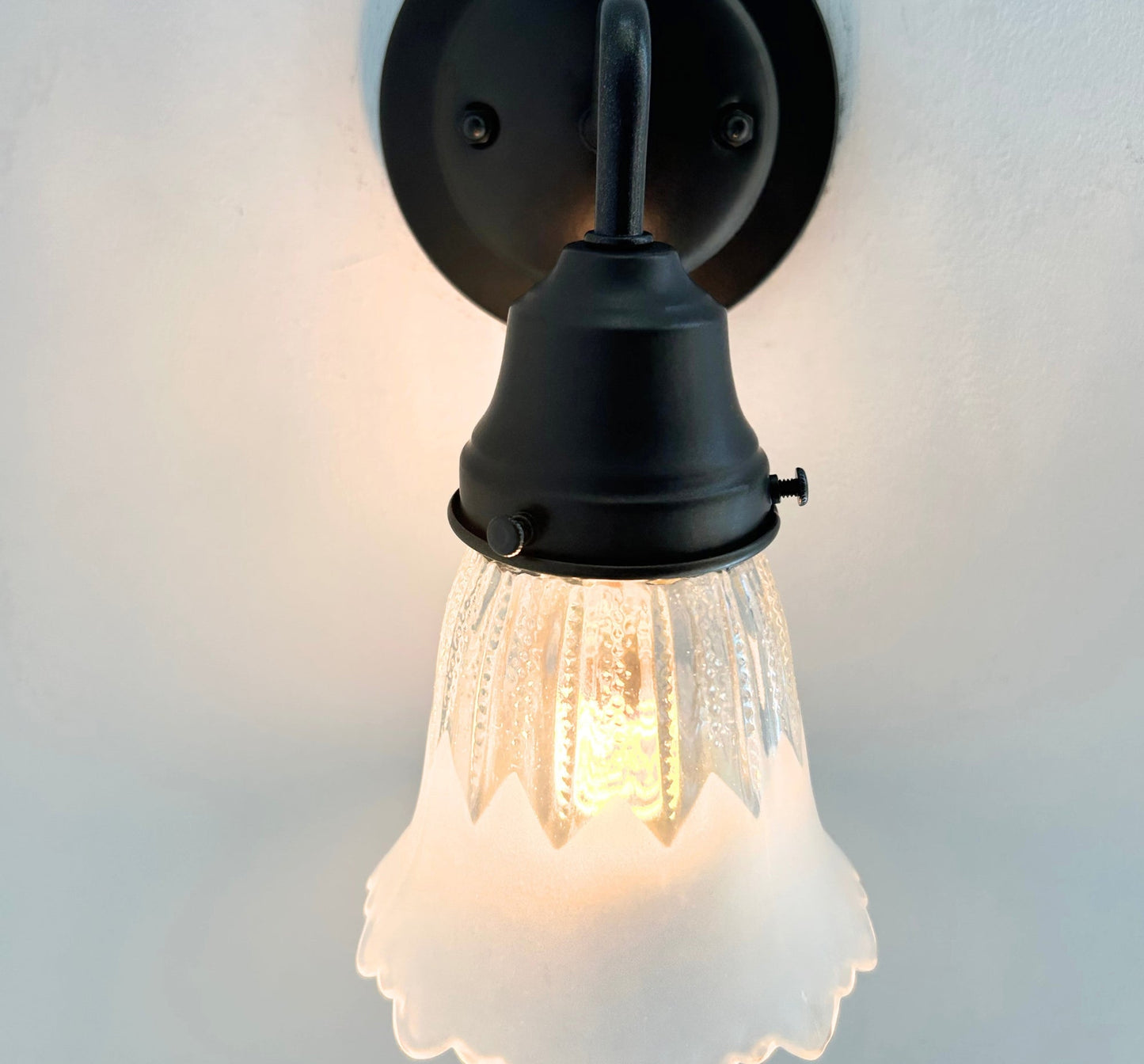 Scalloped Frost and Clear Delicate Hobnail Glass Wall Sconce