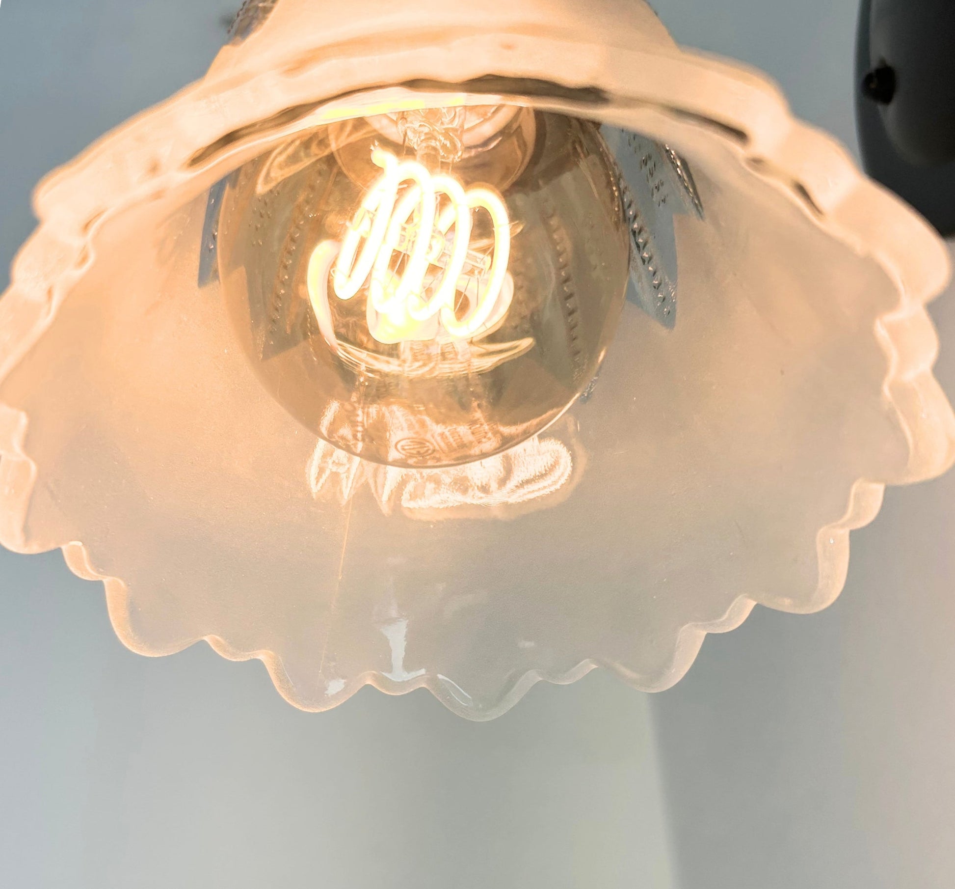 Scalloped Frost and Clear Delicate Hobnail Glass Wall Sconce