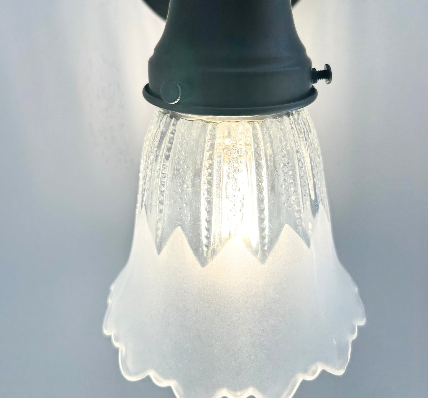 Scalloped Frost and Clear Delicate Hobnail Glass Wall Sconce