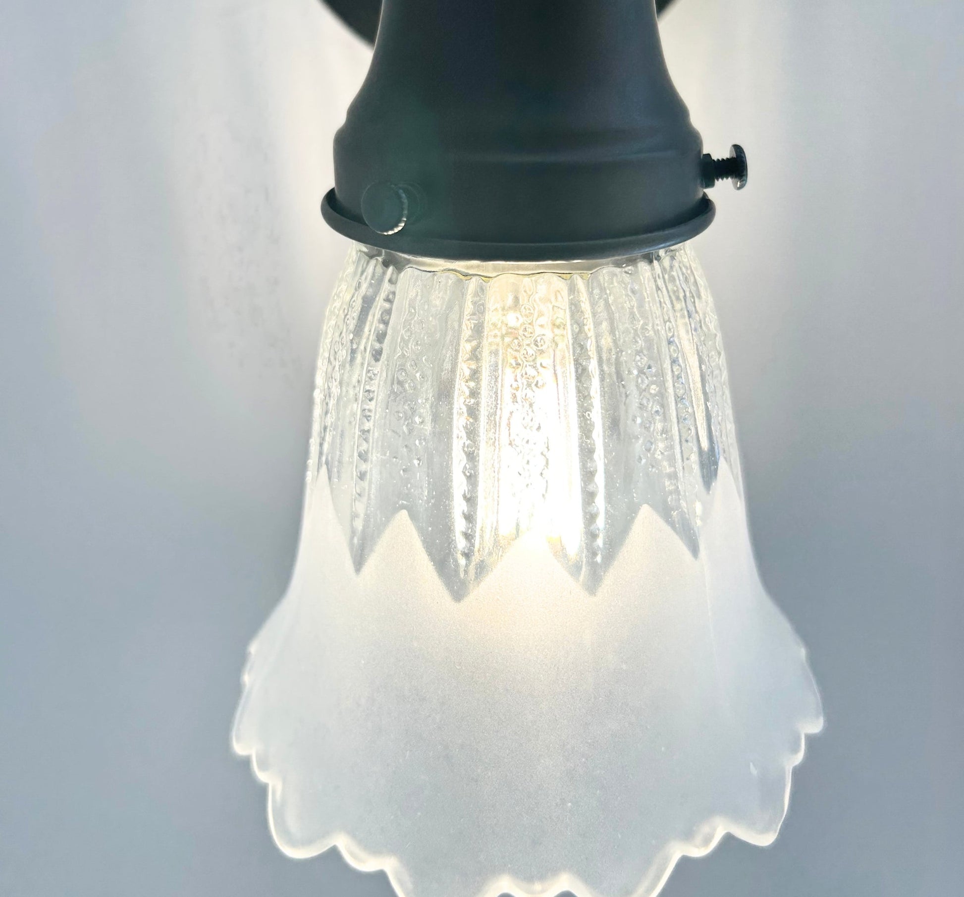 Scalloped Frost and Clear Delicate Hobnail Glass Wall Sconce
