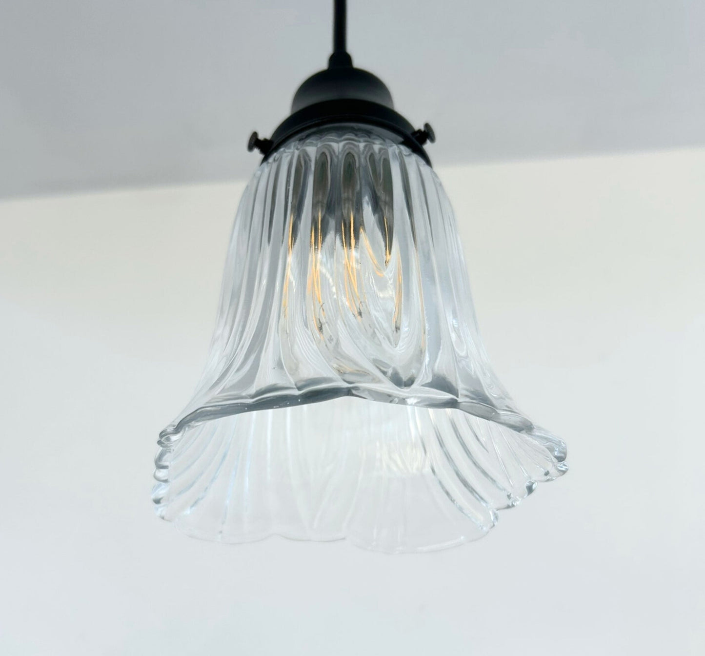 Heavy Pressed Scallop Flare Holophane Pendant