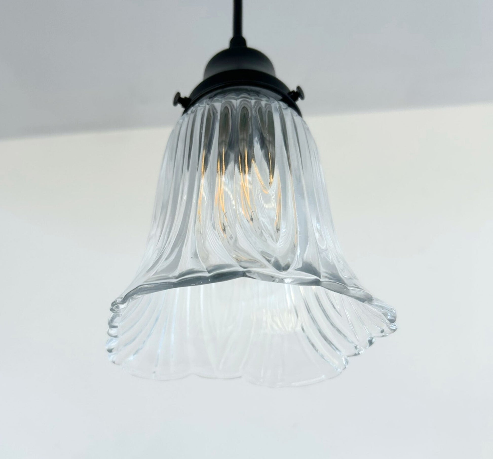 Heavy Pressed Scallop Flare Holophane Pendant