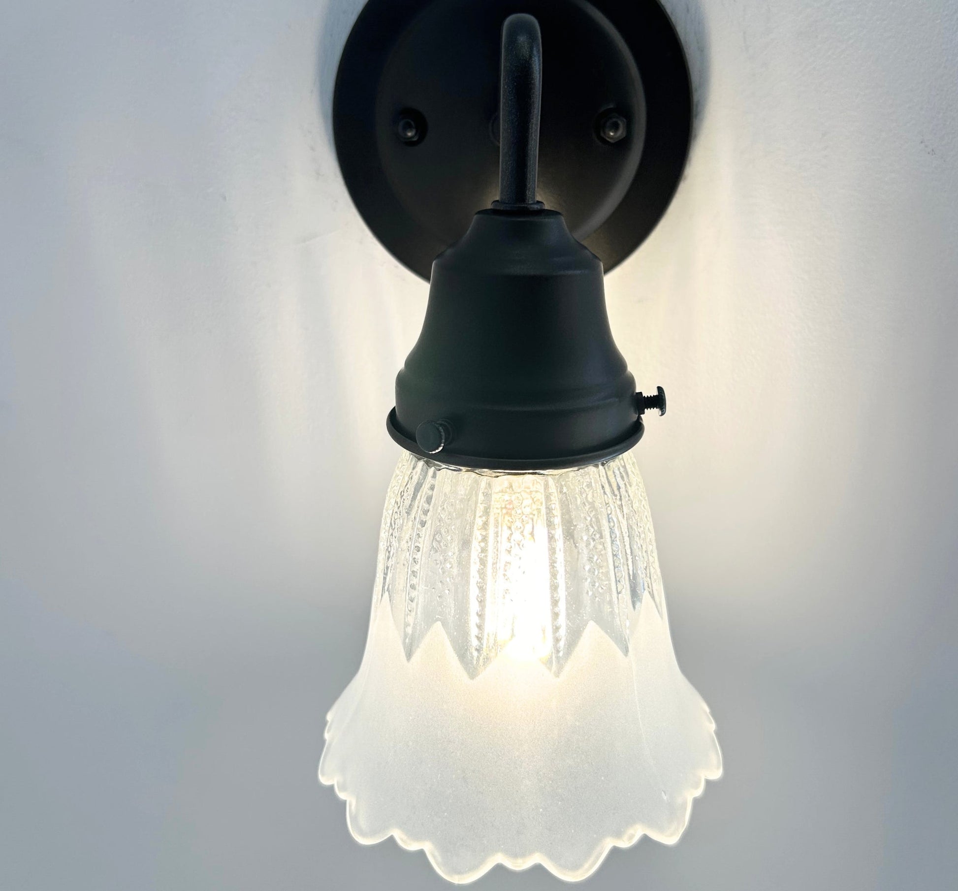 Scalloped Frost and Clear Delicate Hobnail Glass Wall Sconce