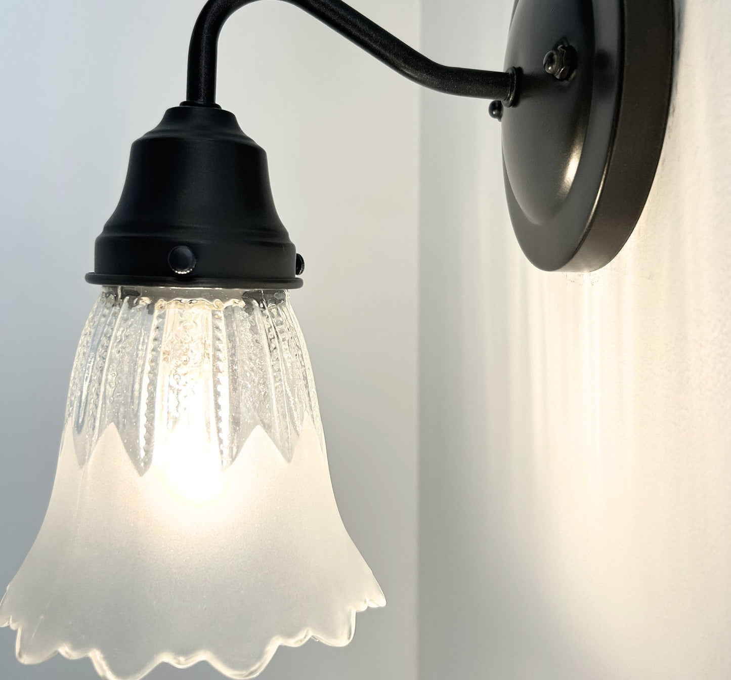 Scalloped Frost and Clear Delicate Hobnail Glass Wall Sconce