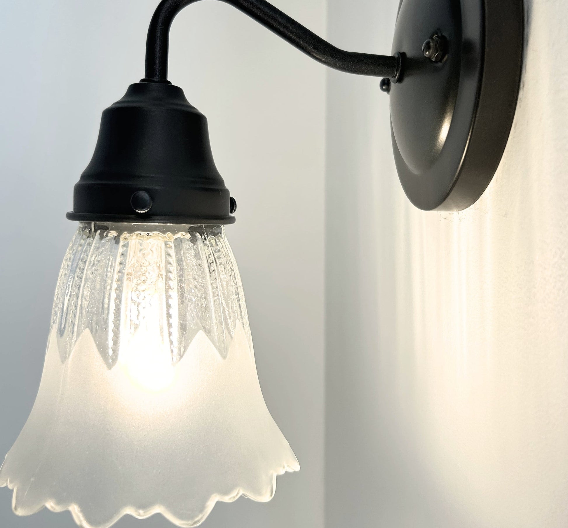 Scalloped Frost and Clear Delicate Hobnail Glass Wall Sconce