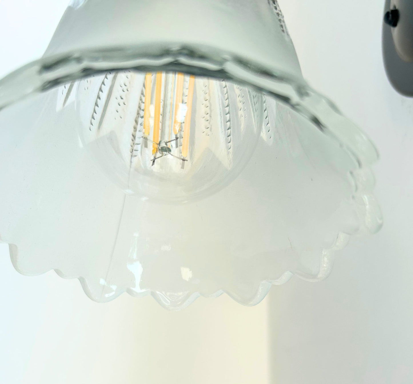 Scalloped Frost and Clear Delicate Hobnail Glass Wall Sconce