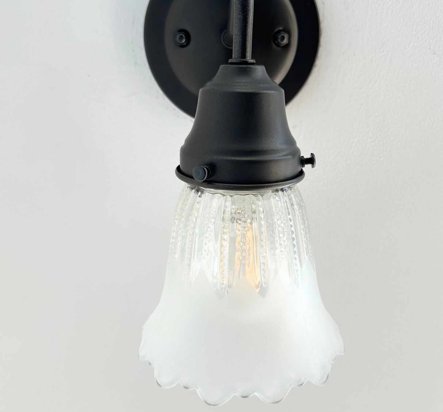 Scalloped Frost and Clear Delicate Hobnail Glass Wall Sconce