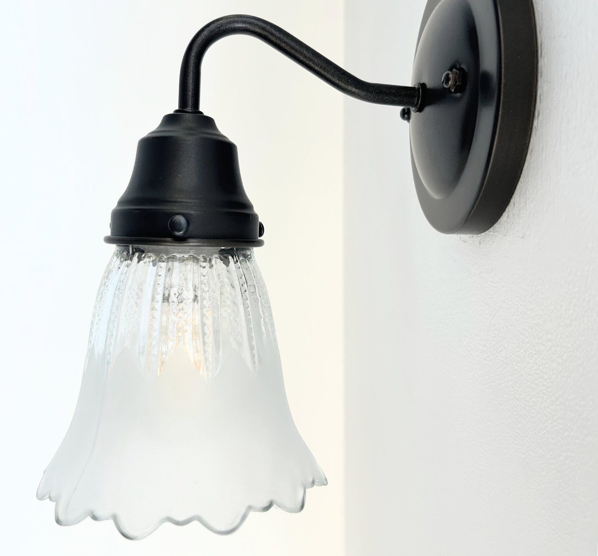 Scalloped Frost and Clear Delicate Hobnail Glass Wall Sconce