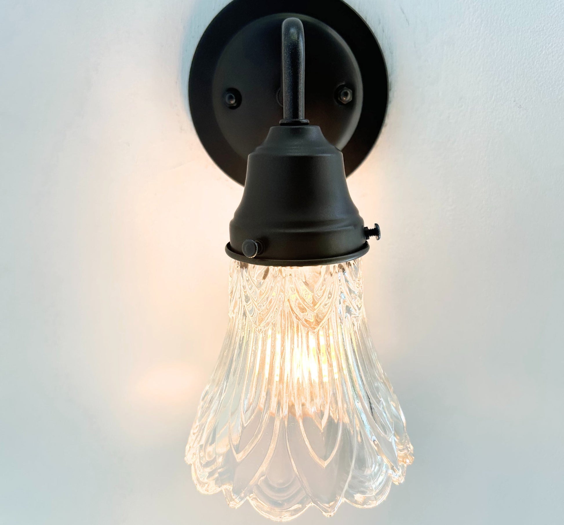 Clear Art-Deco Heavy Pressed Tulip Wall Sconce