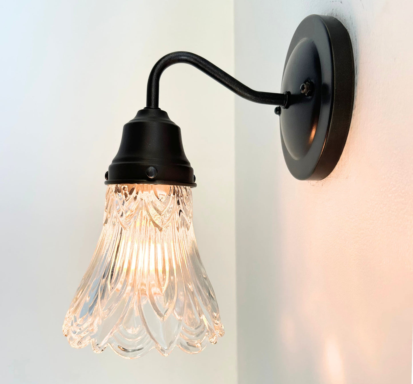 Clear Art-Deco Heavy Pressed Tulip Wall Sconce