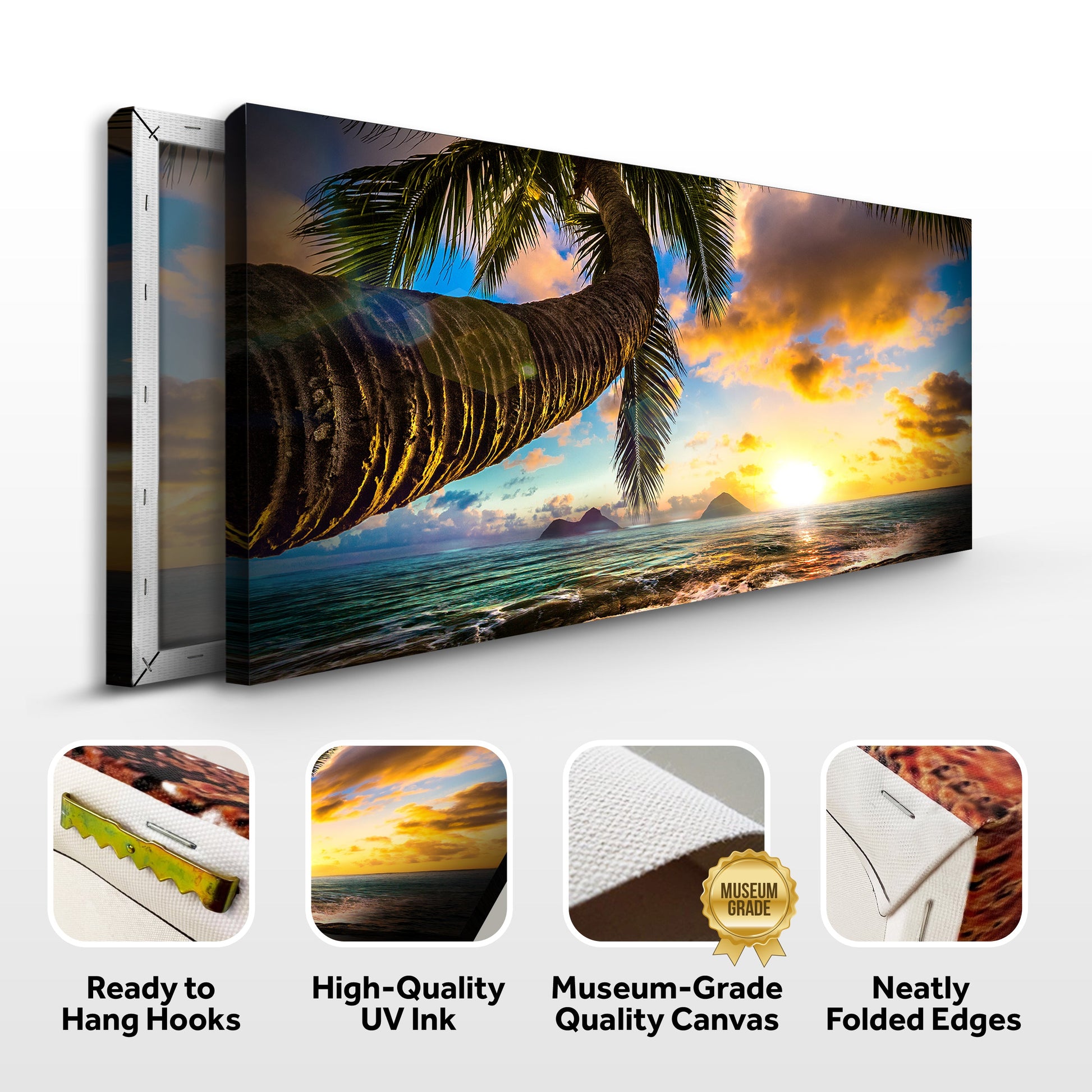 Tropical Blue Beach Hawaii Sunset Canvas Wall Art