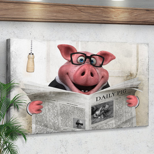Grand Pig Reading Newspaper Canvas Wall Art