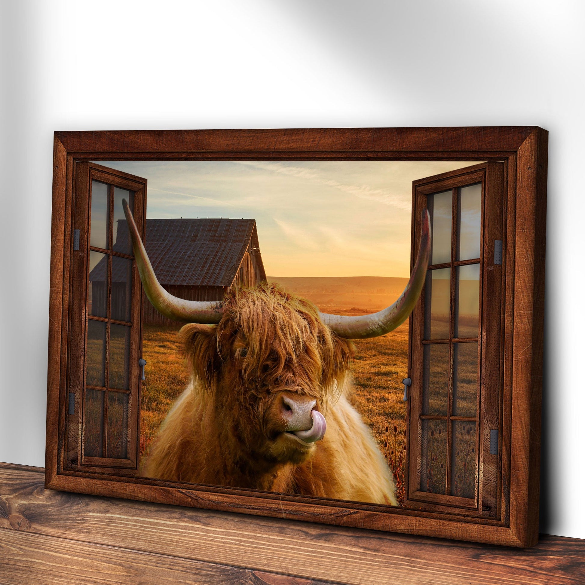 Highland Cow Window View Canvas Wall Art